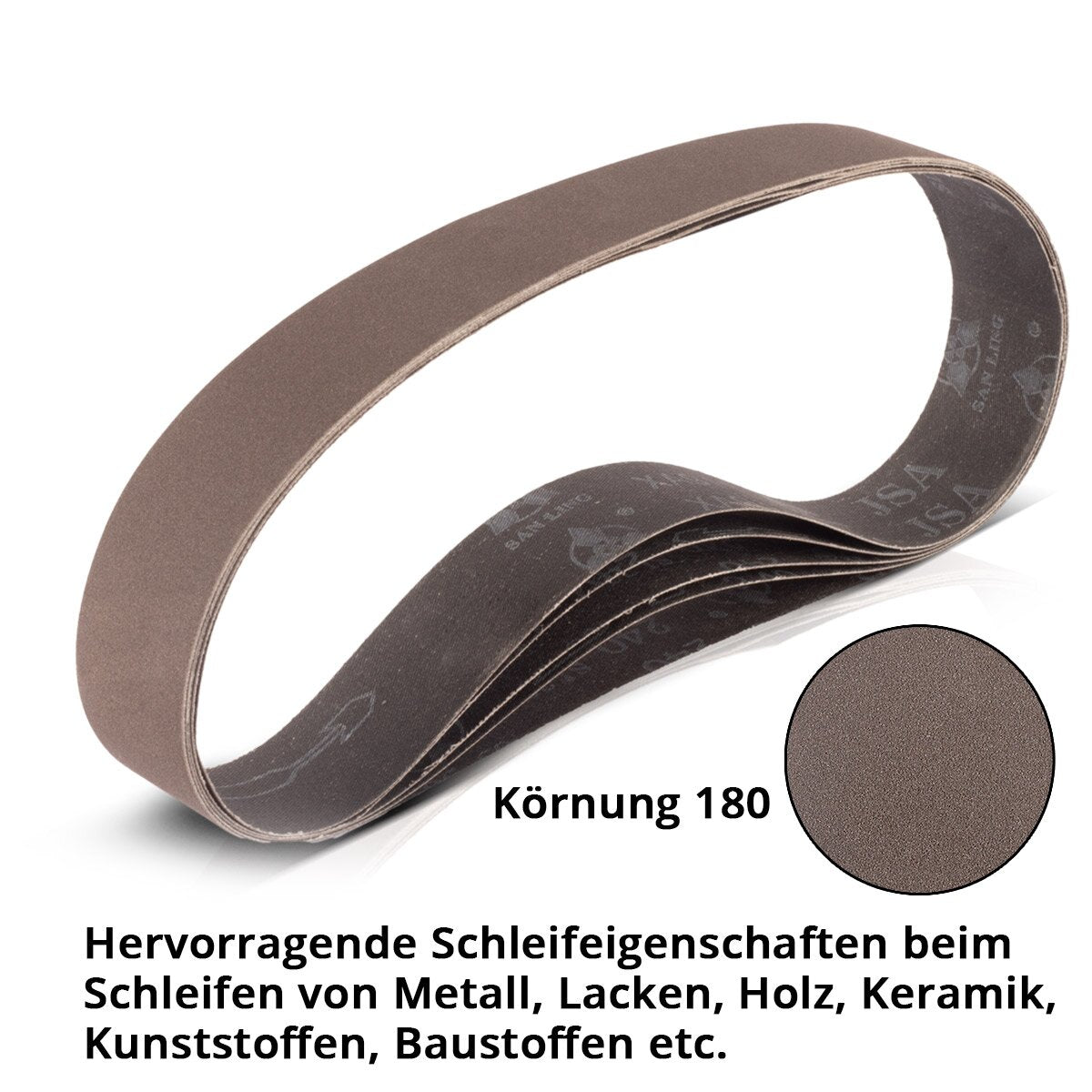 STAHLWERK sanding belt set of 5 with P180 grit 40 x 760 mm universal sandpaper | Fabric sanding belts | Abrasives for pipe belt grinders, belt sanders and sanders