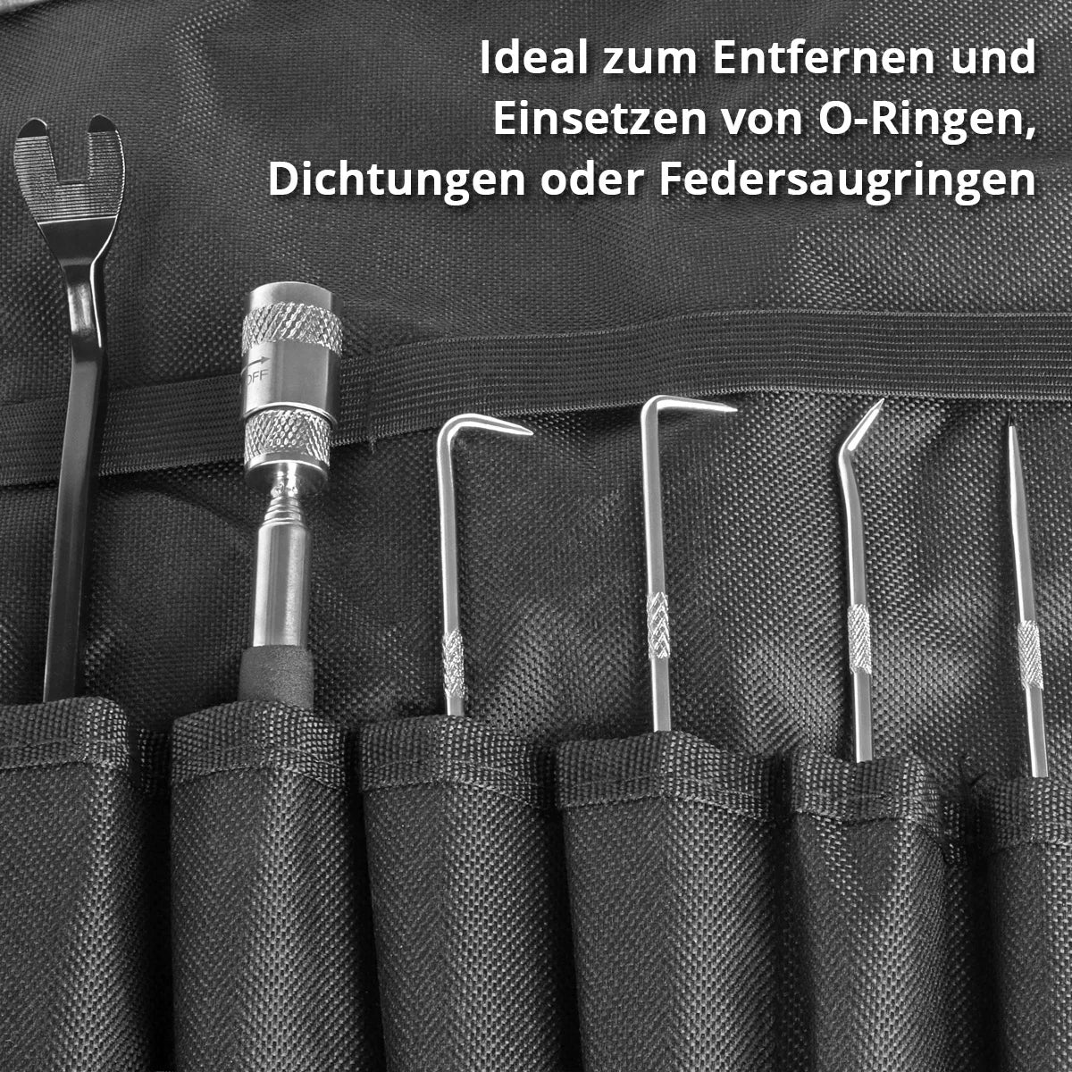 Set di attrezzi a gancio STAHLWERK 12 pezzi | Set ganci | Gancio per ago | Gancio di chiusura | Set di pick per auto | Gancio di precisione | Telescopio magnetico | Strumento per O-ring per rimuovere e inserire le guarnizioni