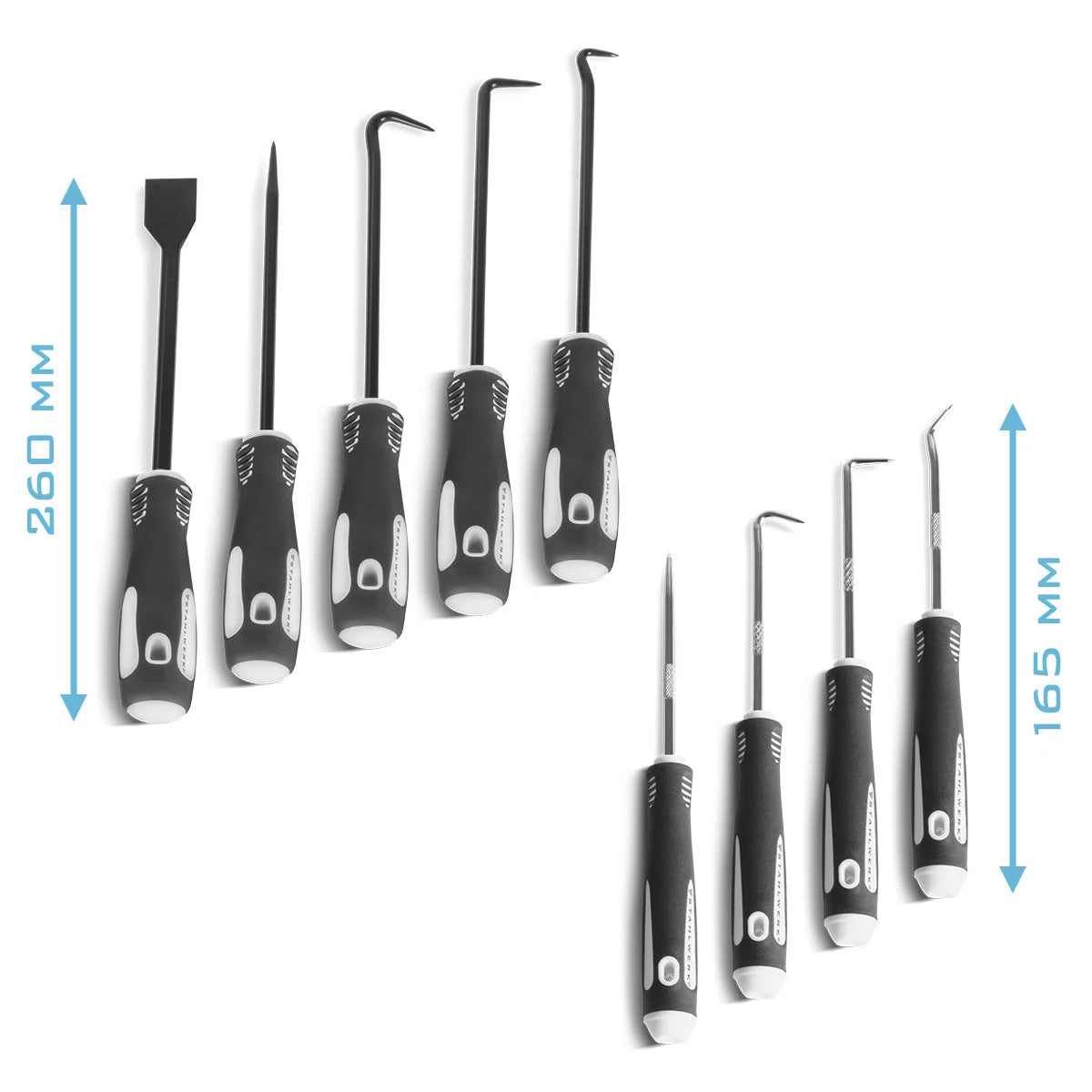 Set di attrezzi a gancio STAHLWERK 12 pezzi | Set ganci | Gancio per ago | Gancio di chiusura | Set di pick per auto | Gancio di precisione | Telescopio magnetico | Strumento per O-ring per rimuovere e inserire le guarnizioni