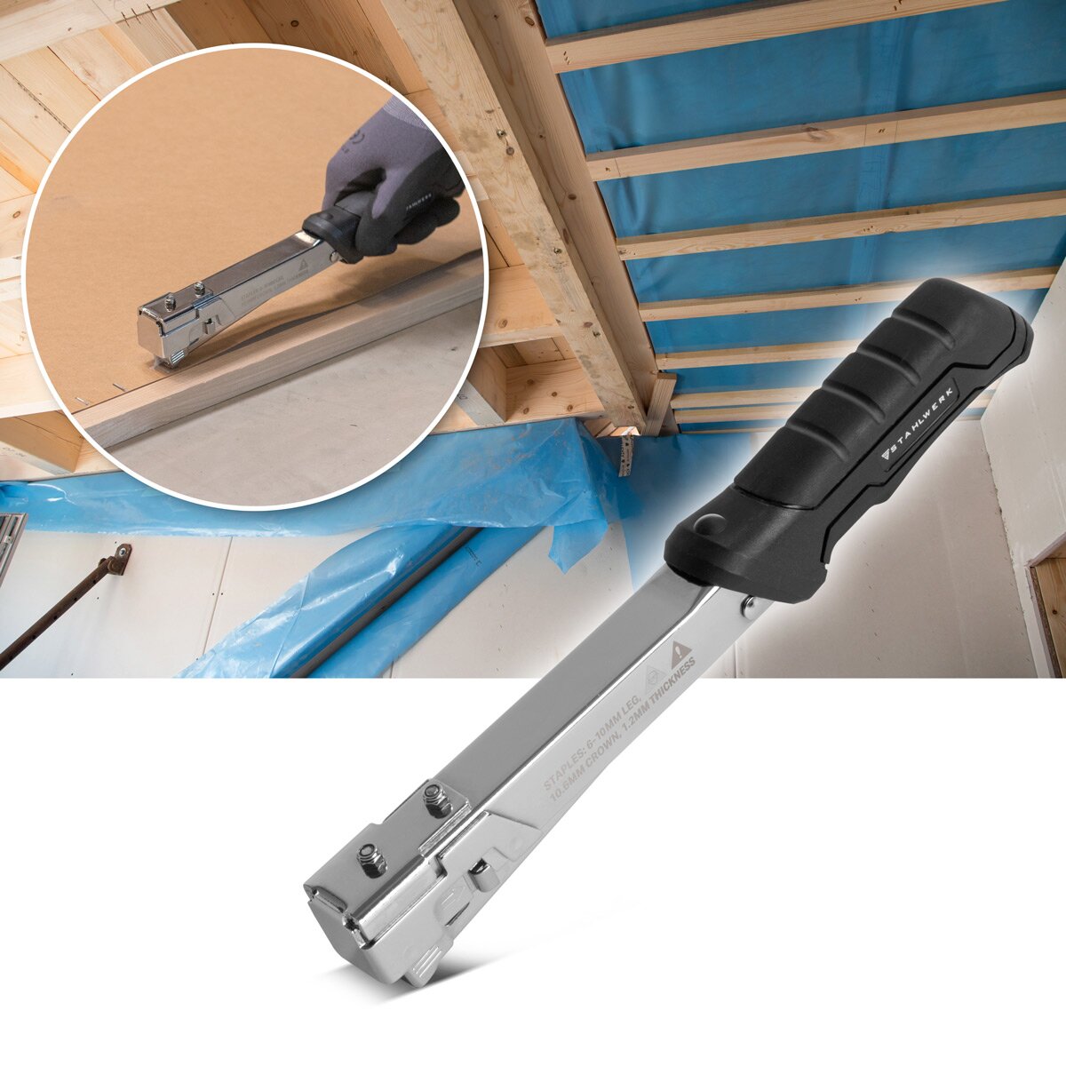 STAHLWERK hammer tacker with 1000 staples, professional tacker | Impact stapler | Hand stapler | Impact stapler | Hammer nailer | staple gun | Stapler for staples 6-10 mm type G