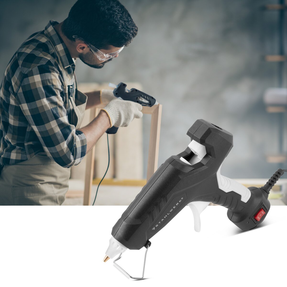 Pistolet à colle chaude STAHLWERK HKP-100DT ST Pistolet à colle professionnel / pistolet à colle chaude / pistolet à colle thermofusible avec clapet anti-retour et 100 watts pour bâtons de colle chaude de 11 mm