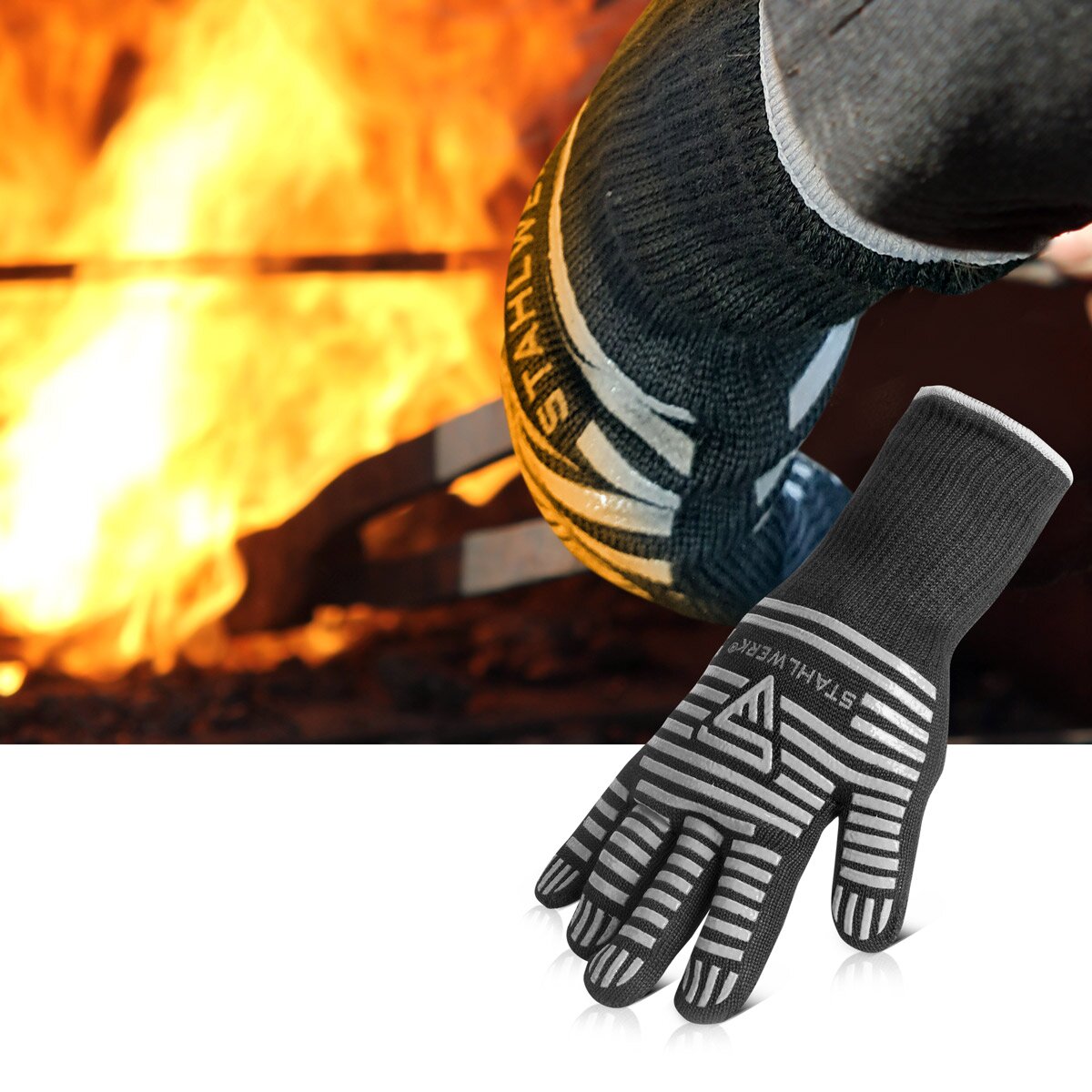 STAHLWERK Guanti resistenti al calore fino a 800°C EN 407:2004 Guanti ignifughi per la protezione dal calore | Guanti termici | Guanti da lavoro realizzati in robusto tessuto ARAMID