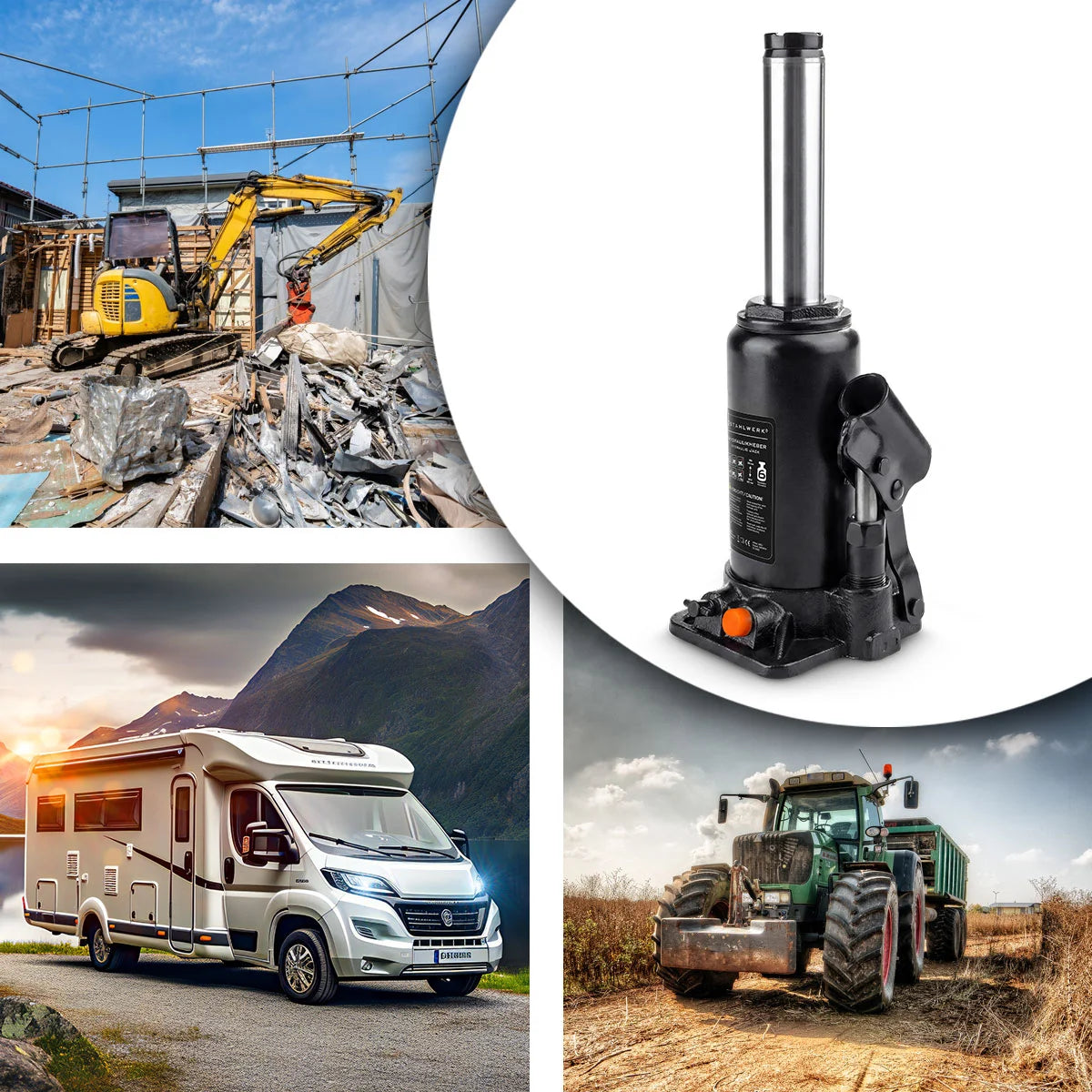 Gato hidráulico STAHLWERK GW0604 con capacidad de carga de 6 t | Rango de carrera 200 - 405 mm | Gato de sello compacto | Gato hidráulico para coche | Gato de botella estable para máquinas, vehículos industriales y turismos
