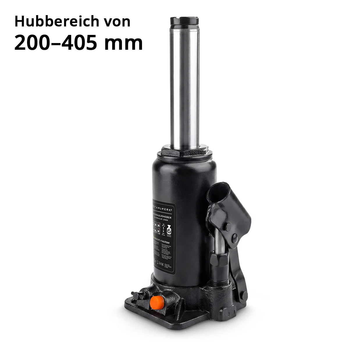 Gato hidráulico STAHLWERK GW0604 con capacidad de carga de 6 t | Rango de carrera 200 - 405 mm | Gato de sello compacto | Gato hidráulico para coche | Gato de botella estable para máquinas, vehículos industriales y turismos
