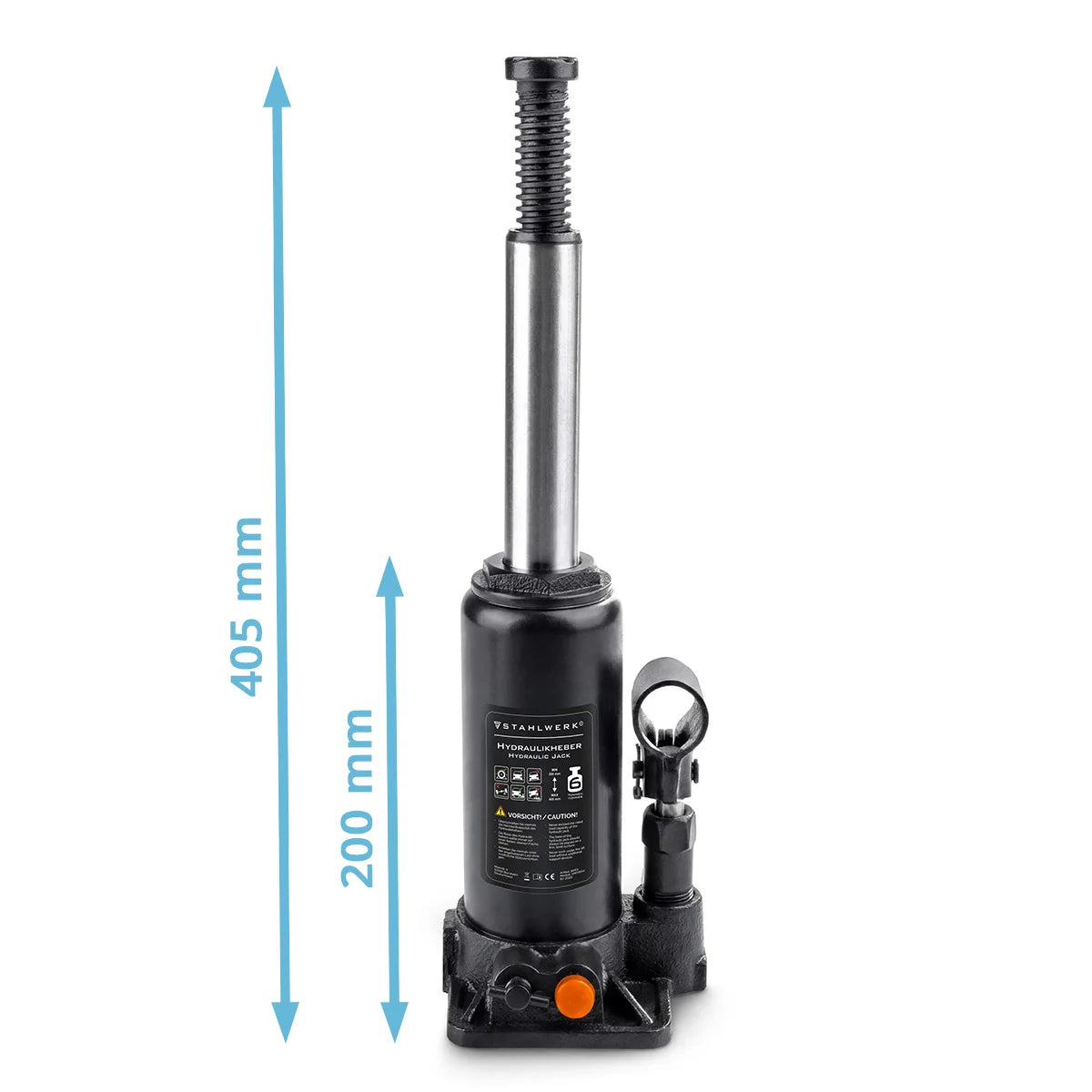 Gato hidráulico STAHLWERK GW0604 con capacidad de carga de 6 t | Rango de carrera 200 - 405 mm | Gato de sello compacto | Gato hidráulico para coche | Gato de botella estable para máquinas, vehículos industriales y turismos