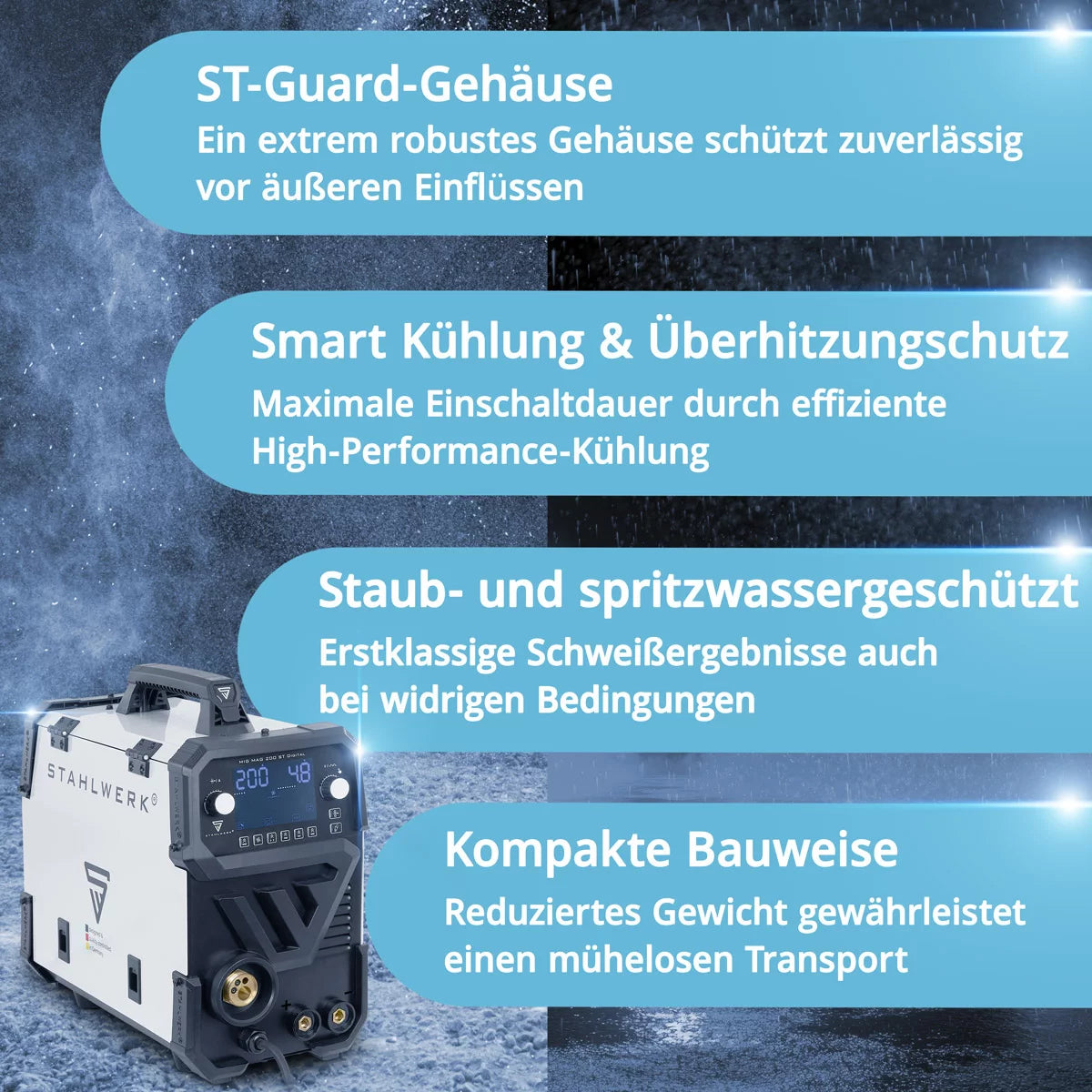 STAHLWERK Schweißgerät MIG MAG 200 ST Digital Schutzgas-Schweißgerät | Inverter mit 200 A, Spot-Funktion, synergischem Drahtvorschub, FLUX und MMA | ARC Funktion