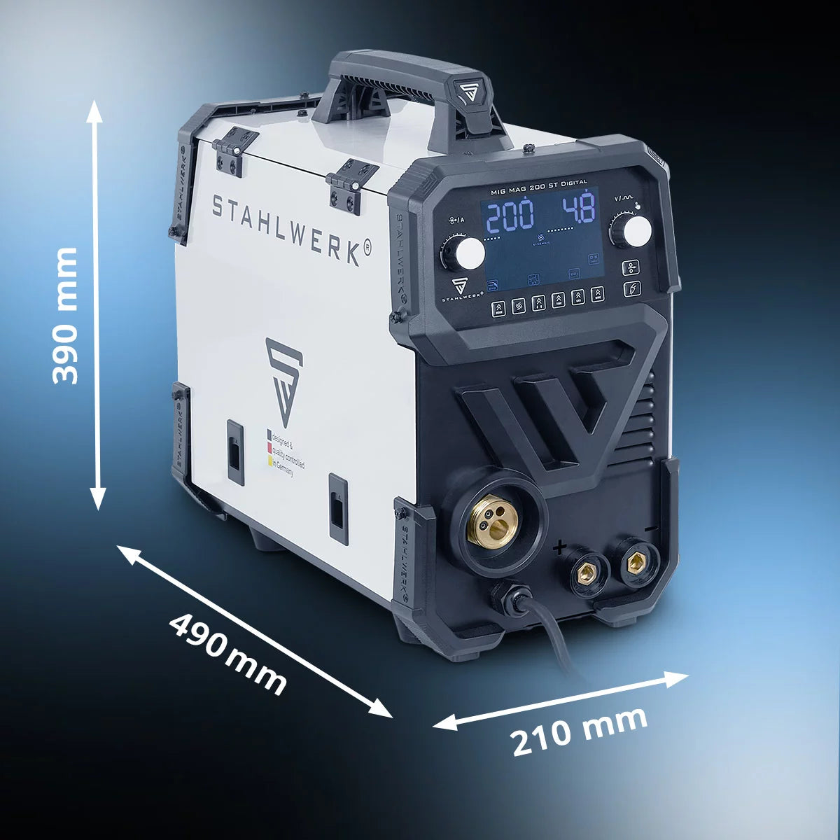 STAHLWERK Schweißgerät MIG MAG 200 ST Digital Schutzgas-Schweißgerät | Inverter mit 200 A, Spot-Funktion, synergischem Drahtvorschub, FLUX und MMA | ARC Funktion