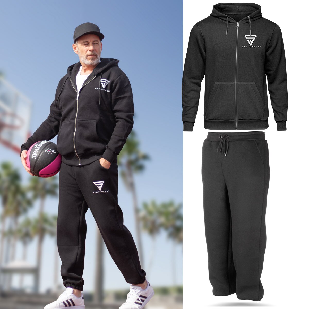 Ensemble de jogging STAHLWERK noir taille XL survêtement | joggeurs | Survêtement | Costume de sport | Survêtement | Combinaison de fitness avec sweat à capuche et pantalon de survêtement