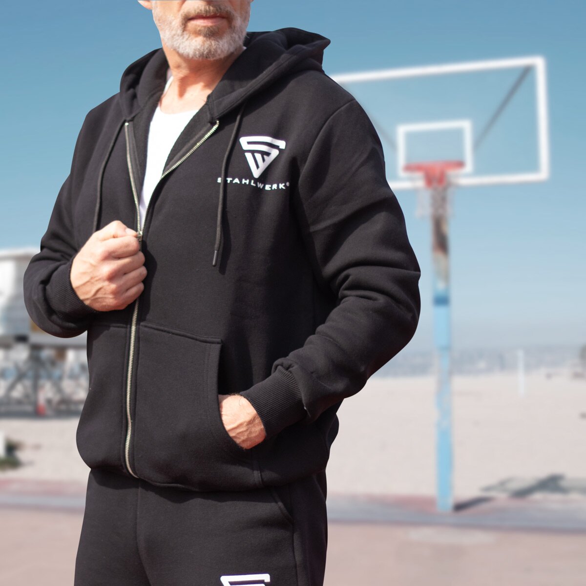 Ensemble de jogging STAHLWERK noir taille XL survêtement | joggeurs | Survêtement | Costume de sport | Survêtement | Combinaison de fitness avec sweat à capuche et pantalon de survêtement
