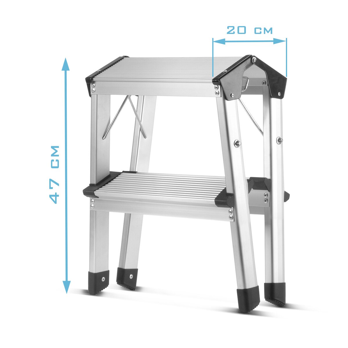 STAHLWERK step ladder TL-22 ST with 150 kg load capacity and 2 steps aluminum ladder | Folding ladder | Folding step | Multi-purpose ladder | Household Manager | Stepladder with non-slip rungs