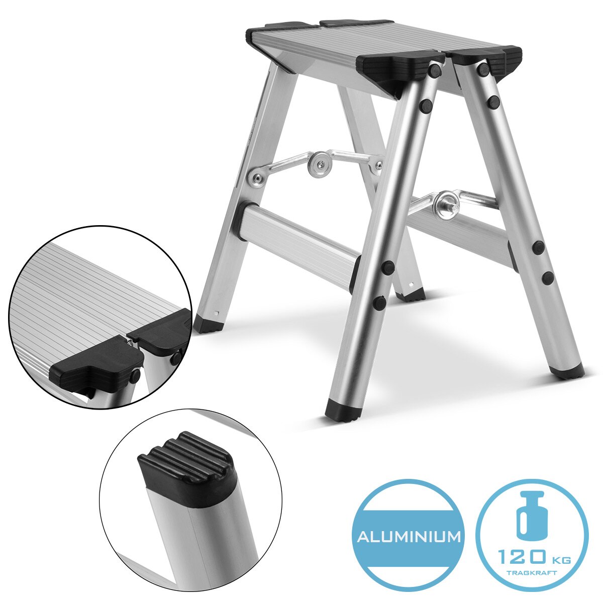 STAHLWERK folding step KT-1 ST with 120 kg load capacity aluminum ladder | Folding ladder | stepladder | stool | Step stool with non-slip step