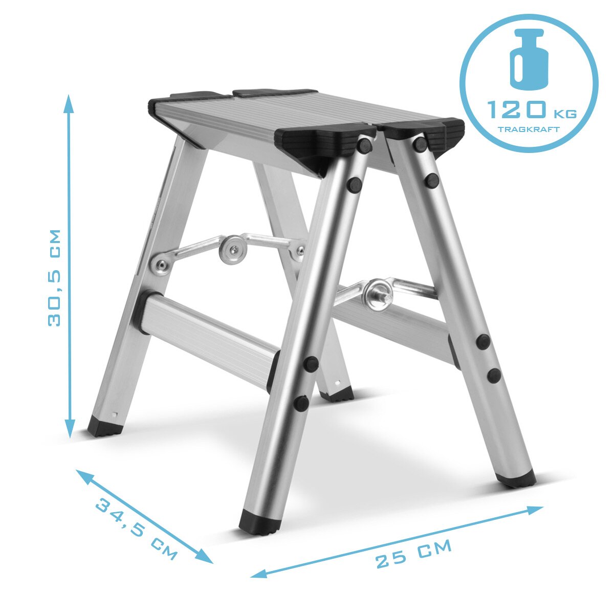 STAHLWERK folding step KT-1 ST with 120 kg load capacity aluminum ladder | Folding ladder | stepladder | stool | Step stool with non-slip step