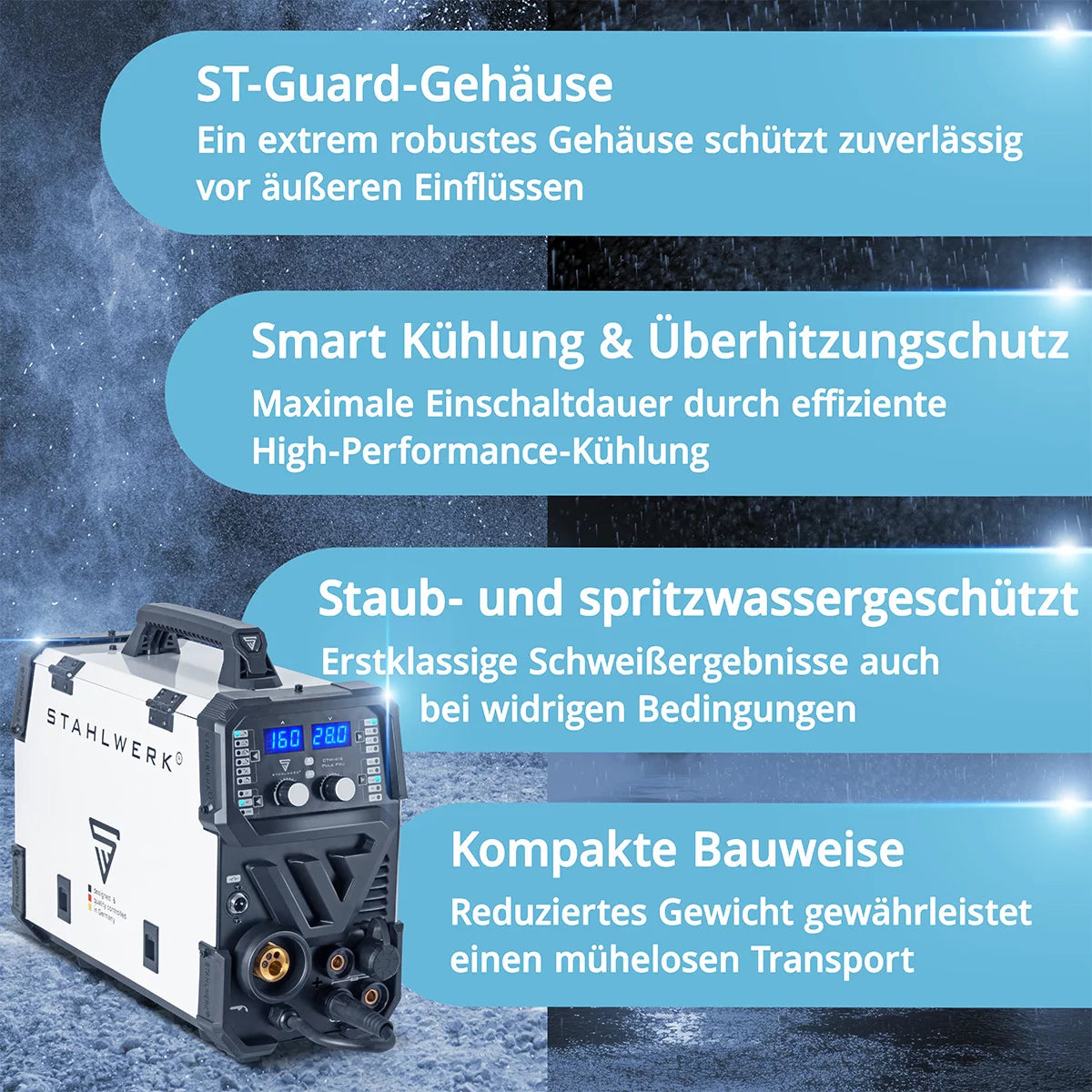 STAHLWERK welding machine CTM-416 Puls Pro 6-in-1 inert gas welding machine | Inverter with 160 A, pulse function for aluminum and 40 A plasma cutter CUT | TIG | MIG MAG | PULSE | MMA | FLUX