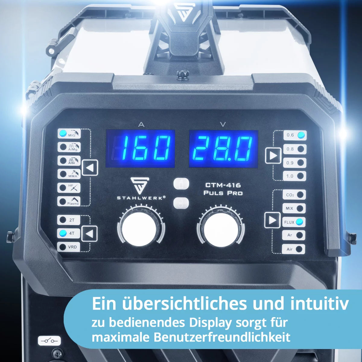 STAHLWERK welding machine CTM-416 Puls Pro 6-in-1 inert gas welding machine | Inverter with 160 A, pulse function for aluminum and 40 A plasma cutter CUT | TIG | MIG MAG | PULSE | MMA | FLUX