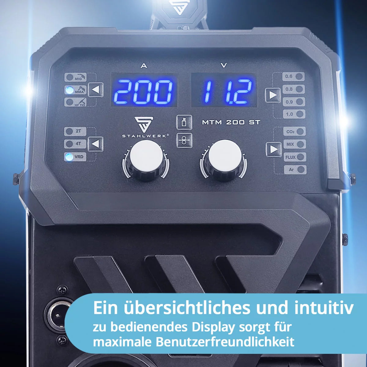 STAHLWERK MTM-200 ST 3-in-1 Schutzgas-Schweißgerät | 200 A Kombi-Inverter für WIG, MIG/MAG, MMA, FLUX, CuSi3-Löten | HF-Zündung | Synergischer Drahtvorschub | VRD und Hotstart | 2-Takt / 4-Takt Modus