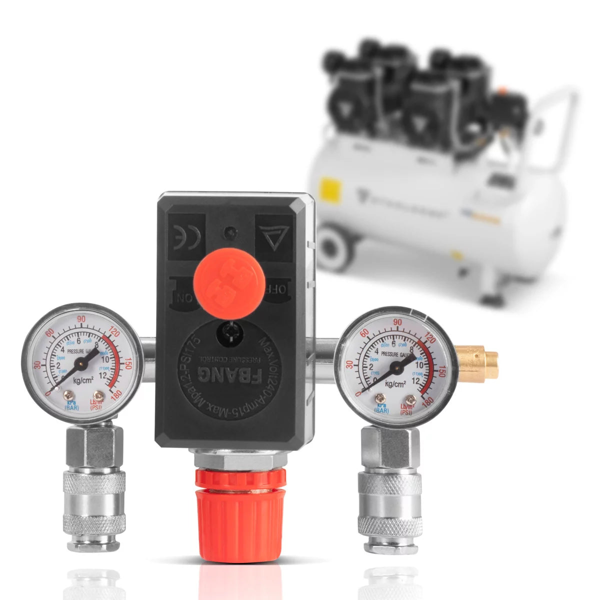 STAHLWERK Druckschalter DE-20 ST 0-10 bar Druckregler | Steuerventil | Kompressor-Schalter mit Manometer und zwei Schnellkupplungen für Druckluft-Kompressoren