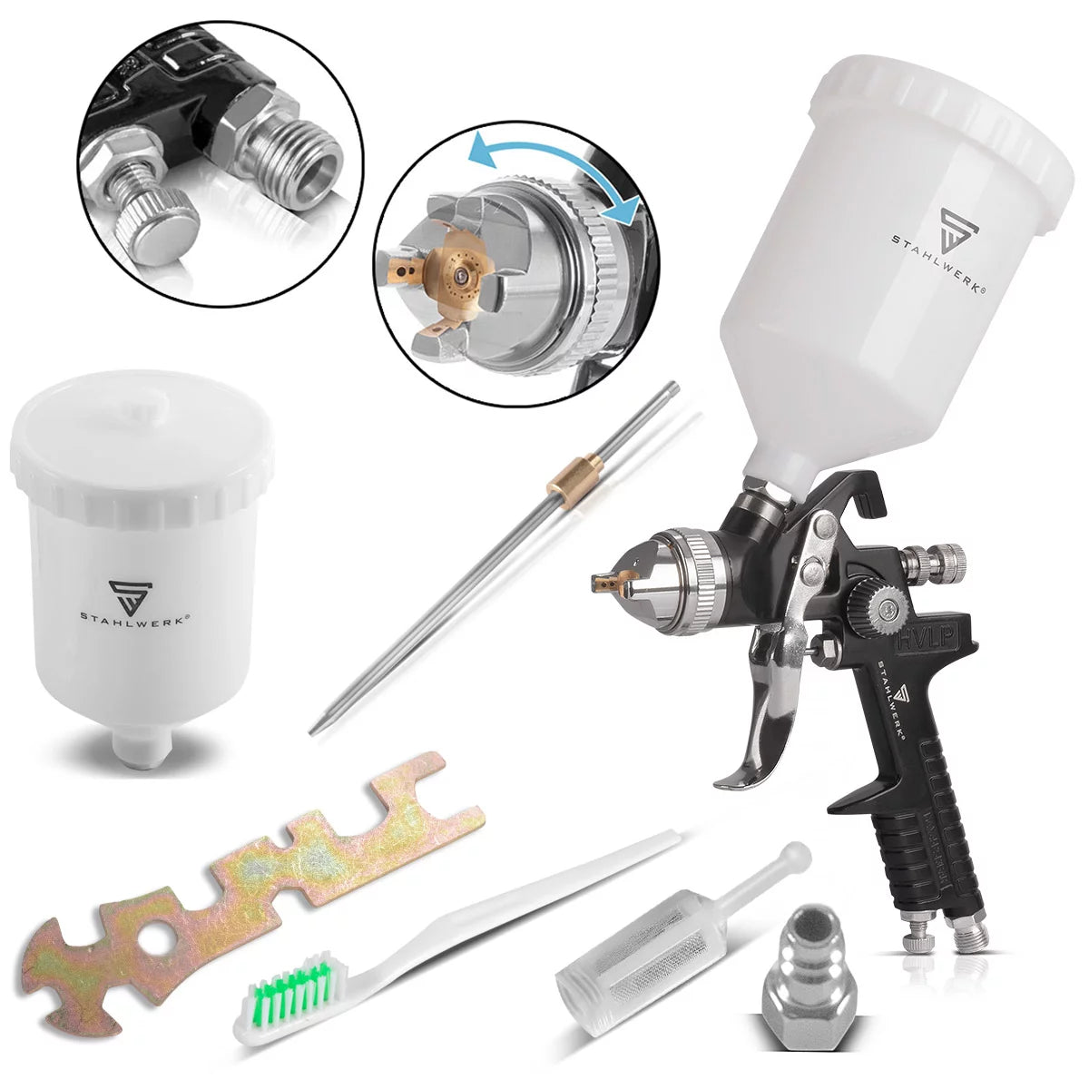 Pistola de pintar STAHLWERK HVLP SG-600 ST con boquilla de 1,4 mm y vaso de 600 ml, pistola profesional/pistola pulverizadora/pistola pulverizadora