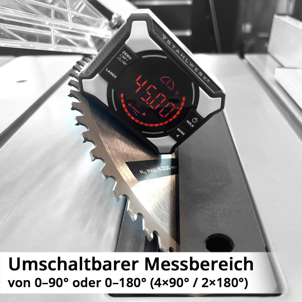 STAHLWERK Digitales Laser-Winkelmessgerät DAG-360 ST | Digitaler Winkelmesser und Wasserwaage mit Kreuzlinien-Laser| Level Box | Nivellieranzeige | Magnetbefestigung | Li-Ion Akku | USB-C Ladeport