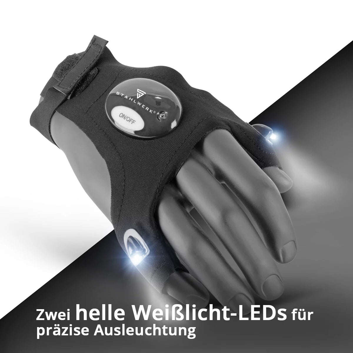STAHLWERK LED gloves set of 2 | Bright light and free hands for repairs or assembly work | Work gloves with light | Universally applicable | One size fits all I Ideal for mechanics and craftsmen