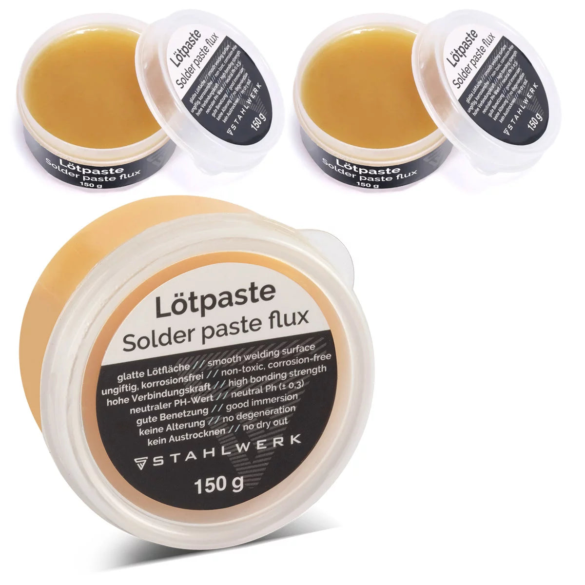STAHLWERK 3 x Lötpaste in der wirtschaftlichen 150 g Dose sorgt für eine glatte Lötfläche und dank des integrierten Flussmittels für sauberes und effizientes Arbeiten beim Löten