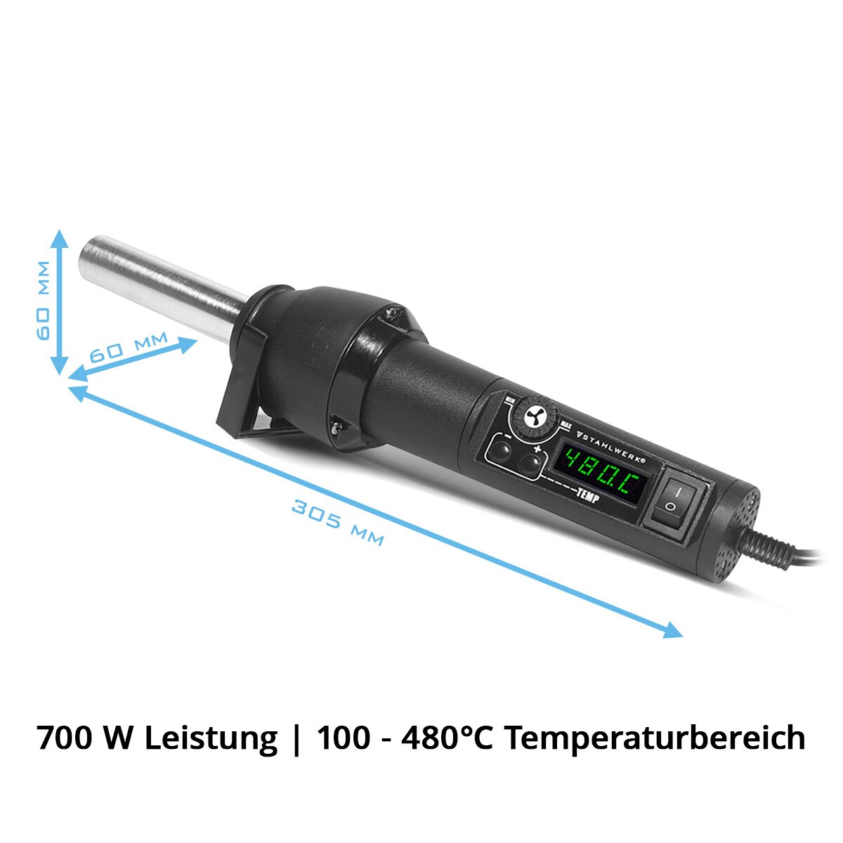 STAHLWERK soldering station hot air blower HLG-480 ST with 700 W and 100 - 480°C soldering device | Soldering iron | Soldering gun | Hot air gun for hot air, soldering, rework and desoldering work