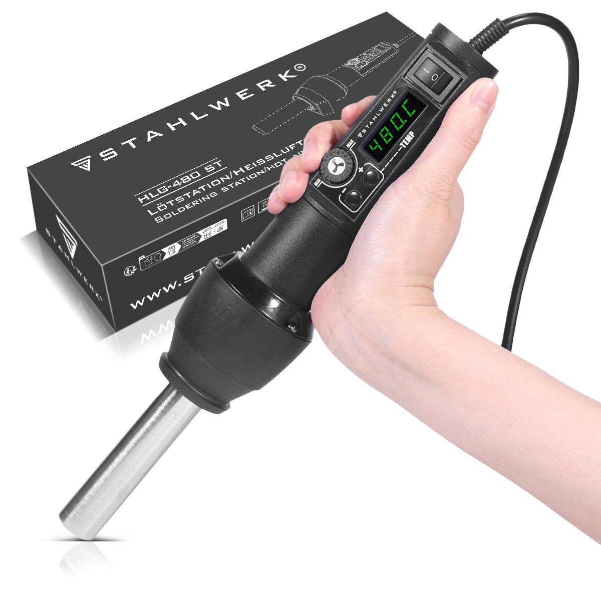 STAHLWERK soldering station hot air blower HLG-480 ST with 700 W and 100 - 480°C soldering device | Soldering iron | Soldering gun | Hot air gun for hot air, soldering, rework and desoldering work
