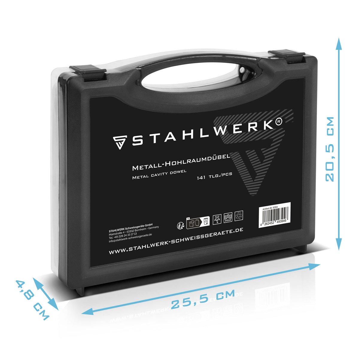 STAHLWERK Metall-Hohlraumdübel 141-teiliges Set M4 x 32 | M4 x 38 | M4 x 46 | M5 x 37 | M5 x 52 | M5 x 65 | M6 x 37 | M6 x 52 | M6 x 65 Metalldübel mit vormontierten Schrauben für Trockenbau-Arbeiten