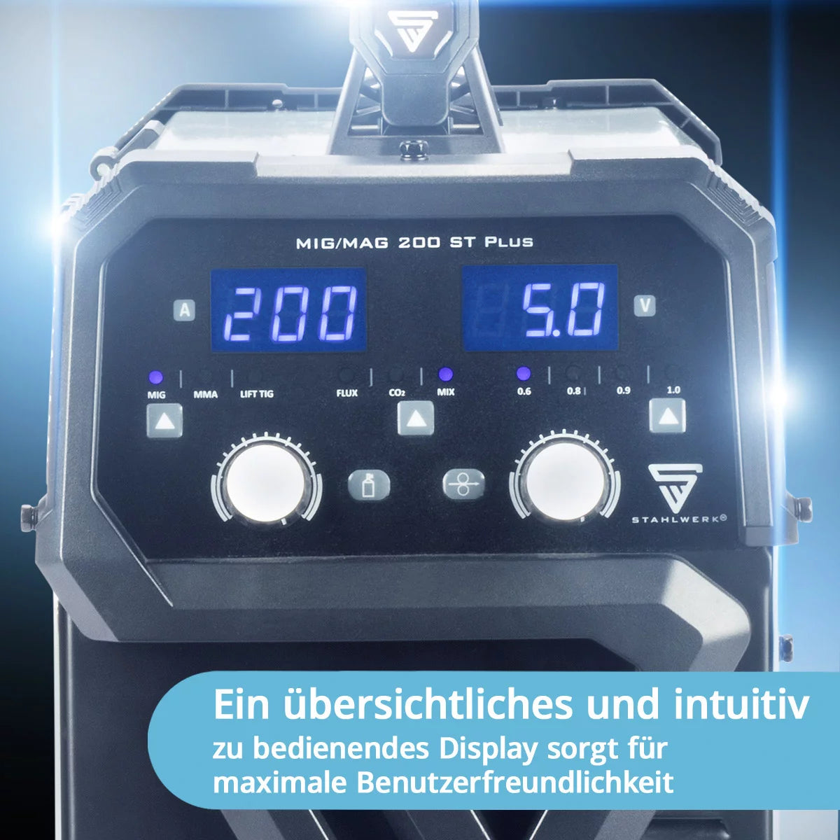 Poste à souder STAHLWERK MIG MAG 200 ST PLUS équipement complet poste à souder au gaz inerte | Onduleur IGBT avec 200 A, dévidoir synergique, FLUX, Lift-TIG et MMA | Fonction ARC