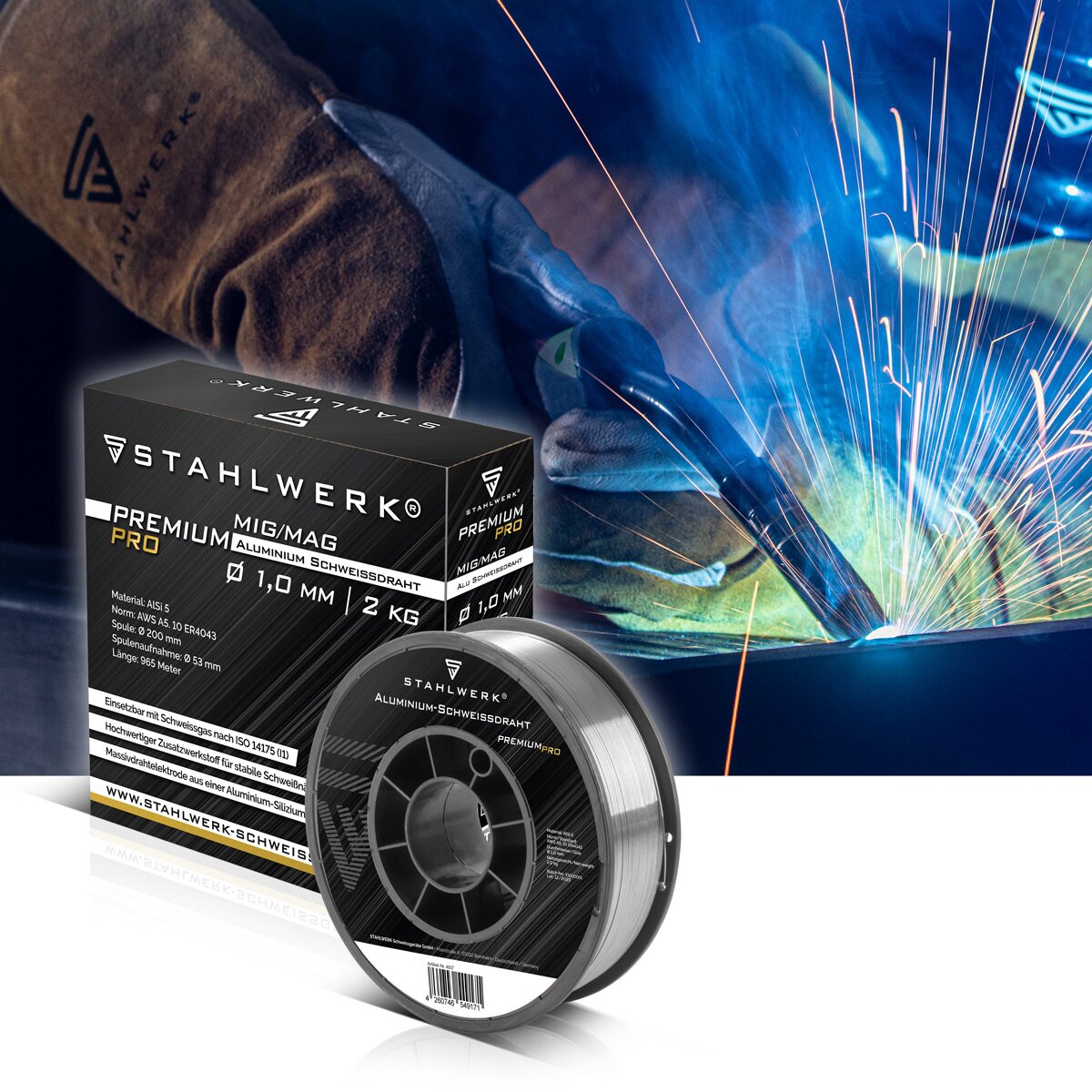 STAHLWERK MIG MAG Premium aluminum welding wire / wire roll ER4043 Si5 1.0 mm S200/D200 2 kg for aluminum welding work with inert gas