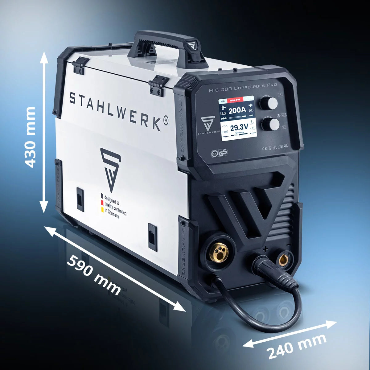 STAHLWERK MIG MAG 200 Doppelpuls Pro vollsynergisches Schweißgerät mit 200 Ampere und AK25/MB25 Schweißbrenner, Stahl, Edelstahl, Aluminium, Fülldraht