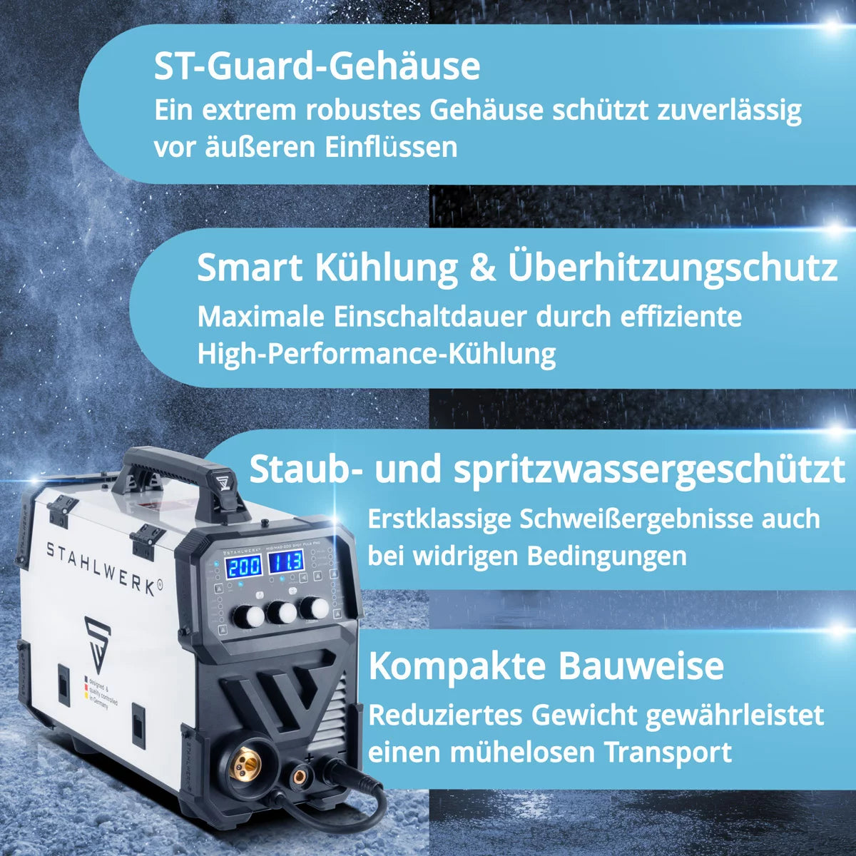 STAHLWERK Schweißgerät MIG MAG 200 Spot Puls Pro, Vollsynergischer IGBT Inverter, 5 in 1 Kombigerät mit Spotfunktion und 200 Ampere, Alu | Fülldraht | MIG MAG | ARC MMA | Lift TIG | Puls