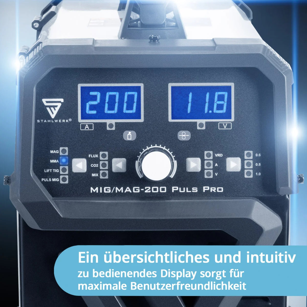 STAHLWERK MIG MAG 200 Puls Pro Schutzgas Schweißgerät Vollausstattung Vollsynergisches 5 in 1 Kombigerät mit echten 200 Ampere AK25/MB25 Alu-Verschleißteile-Set für Aluminium-Schweißen