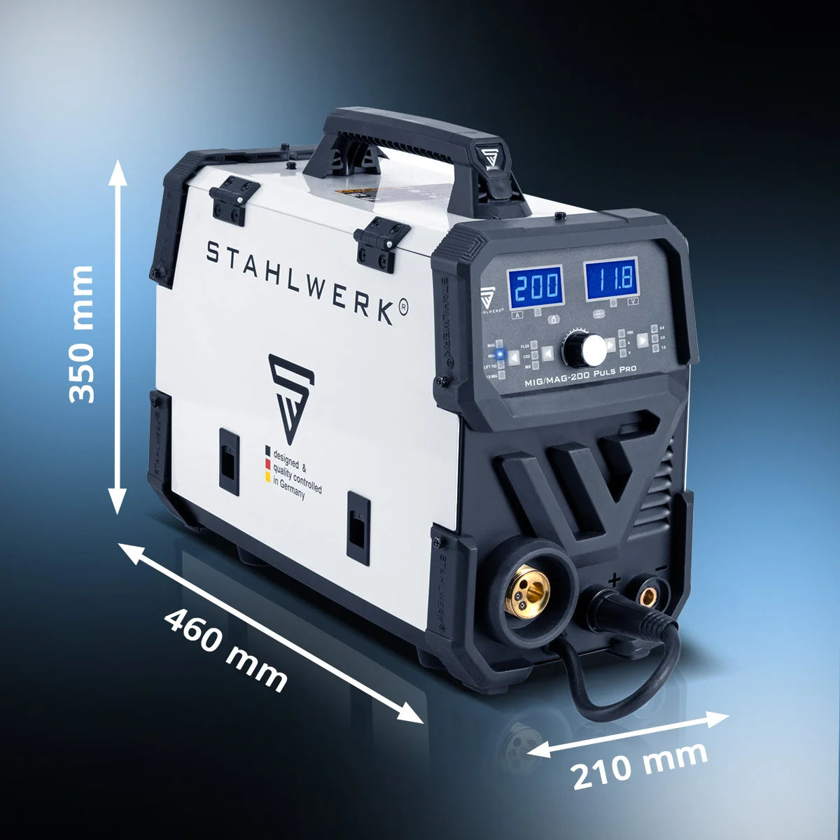 STAHLWERK MIG MAG 200 Puls Pro Schutzgas Schweißgerät Vollausstattung Vollsynergisches 5 in 1 Kombigerät mit echten 200 Ampere AK25/MB25 Alu-Verschleißteile-Set für Aluminium-Schweißen
