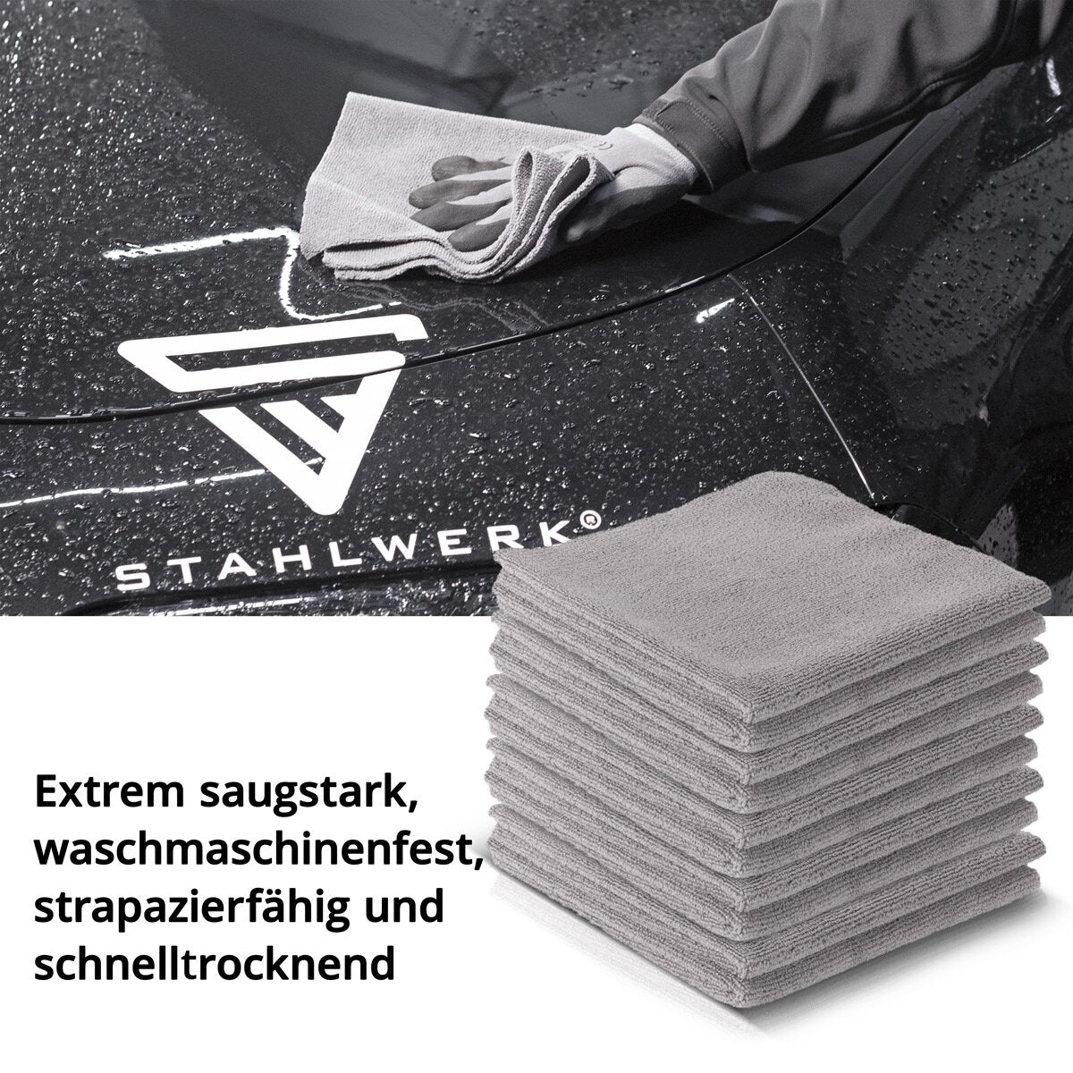 STAHLWERK set di 10 asciugamani in microfibra 40 x 40 cm 300 g/m² asciugamani asciutti | Panno per la pulizia | Panno per lucidare | panno per la pulizia | Panno per la cura | Panno in microfibra | grigio scuro