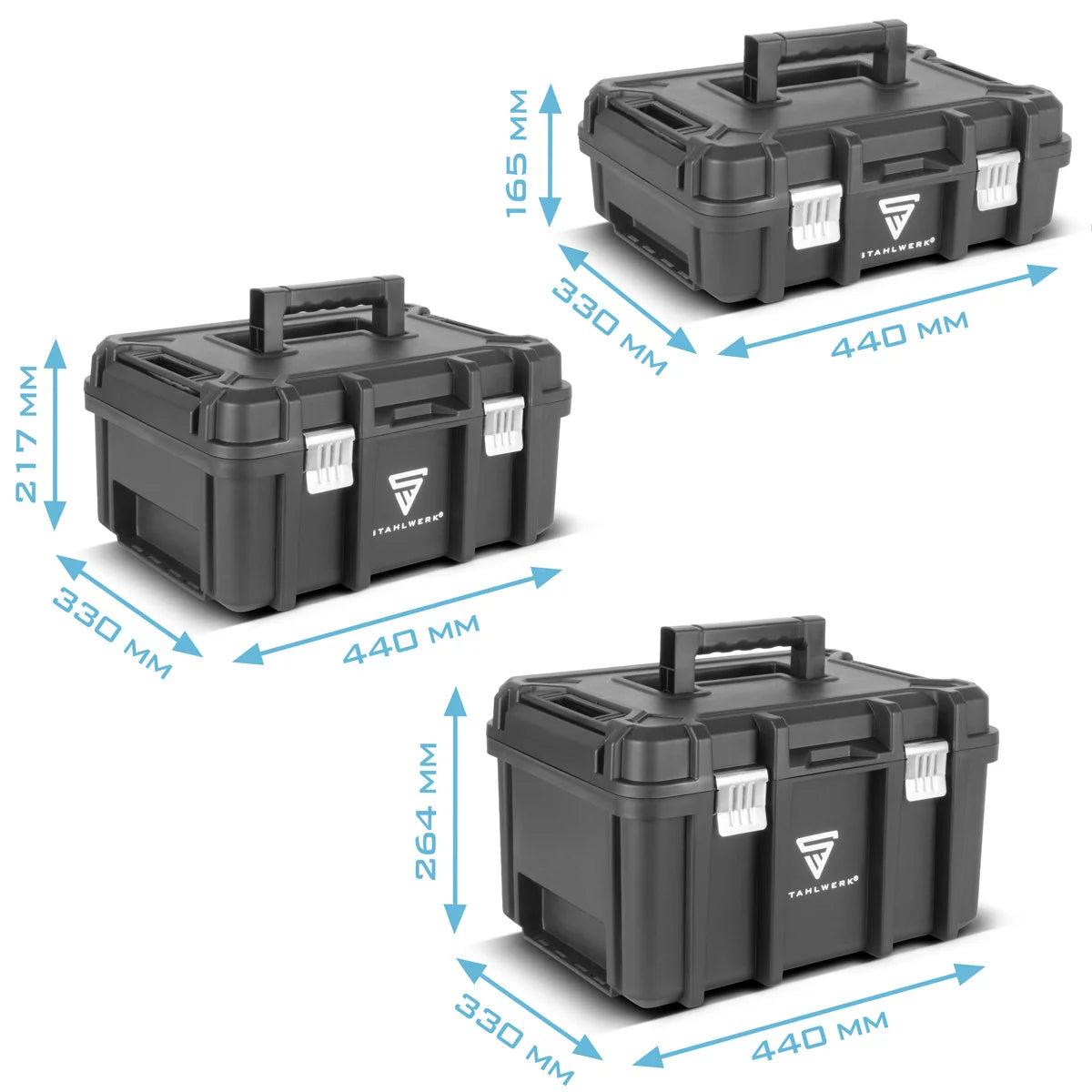 Juego de herramientas STAHLWERK | 3 cajas de herramientas apilables | Carro de herramientas móvil con plataforma rodante | Sistema modular flexible con cajas surtidas | Cajas de herramientas móviles con organizadores de piezas pequeñas.