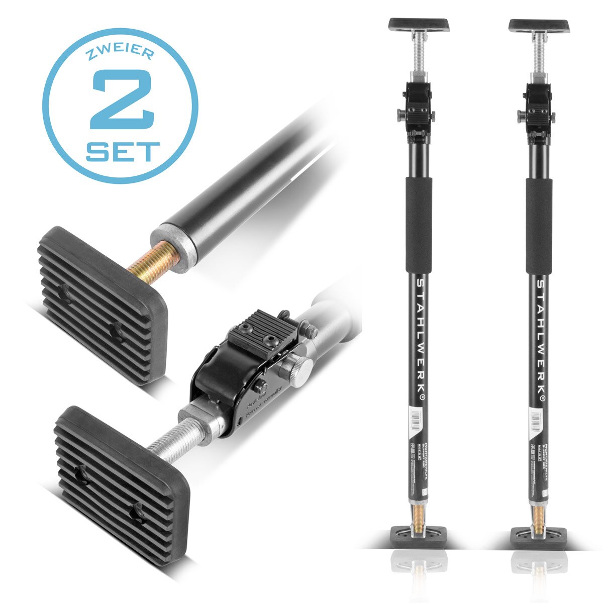 STAHLWERK assembly support | Building supports MH-115 ST set of 2 66-115 cm, 40 kg load capacity, robust door tensioner | Telescopic support | tension support