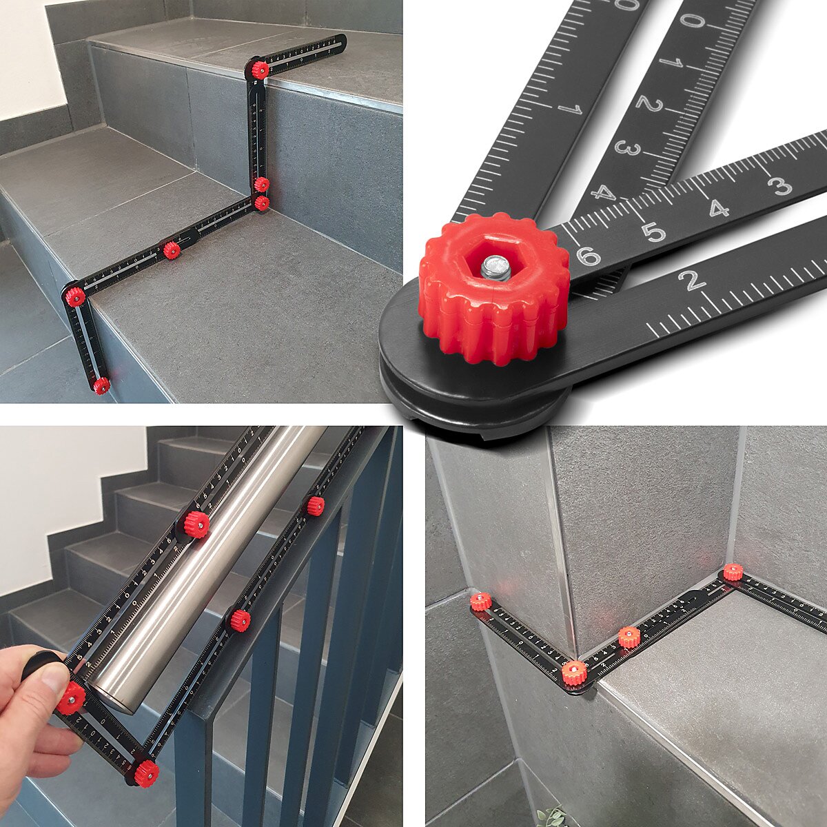STAHLWERK 6-in-1 multi-angle measuring ruler for precise creation of stencils, high-quality angleizer | Angle template | contour gauge | Template Tool | Aluminum measuring tool