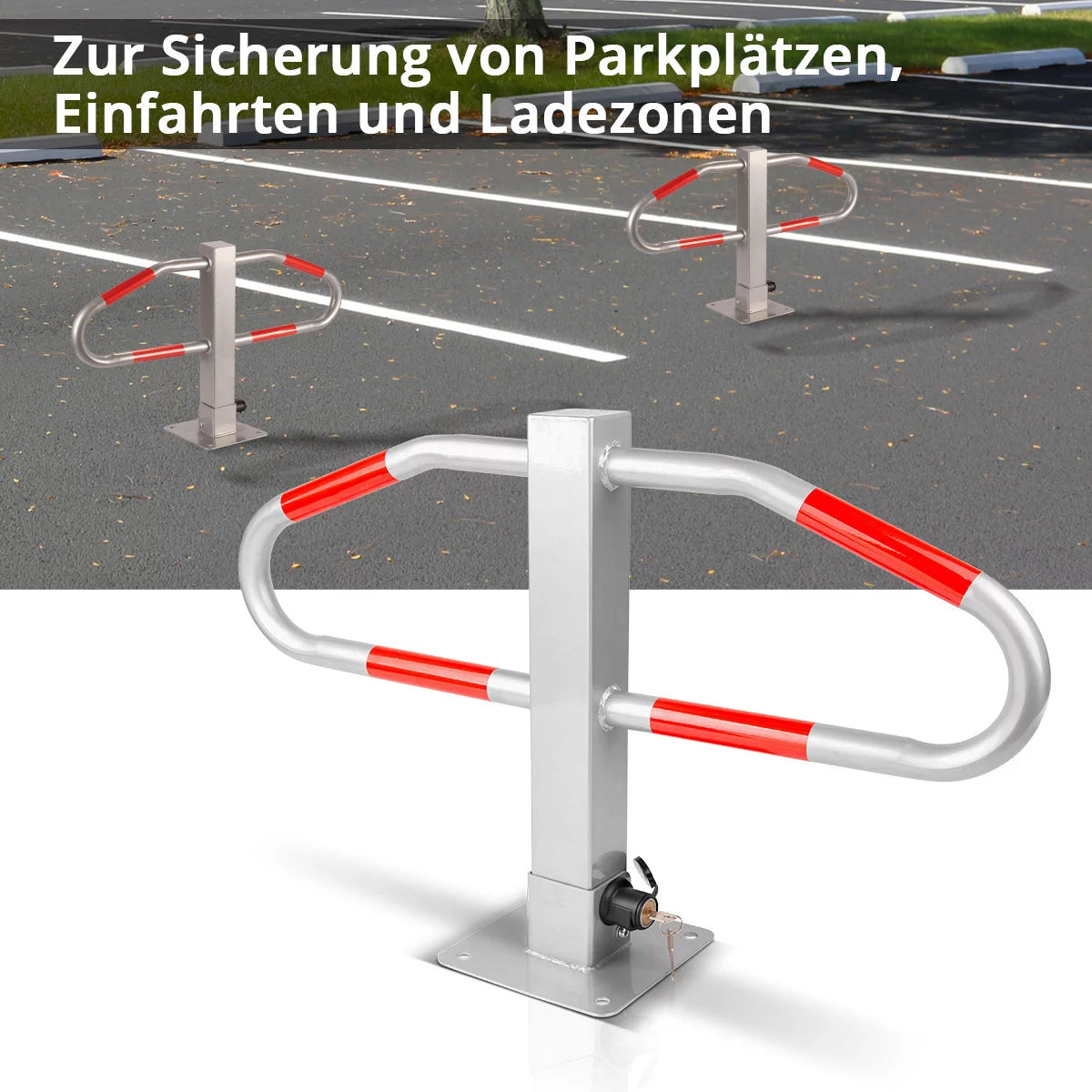 STAHLWERK parking barrier reversible | Foldable parking space bar | Parking barrier with robust steel construction and signal strips | Barriers to secure parking spaces, entrances and loading zones