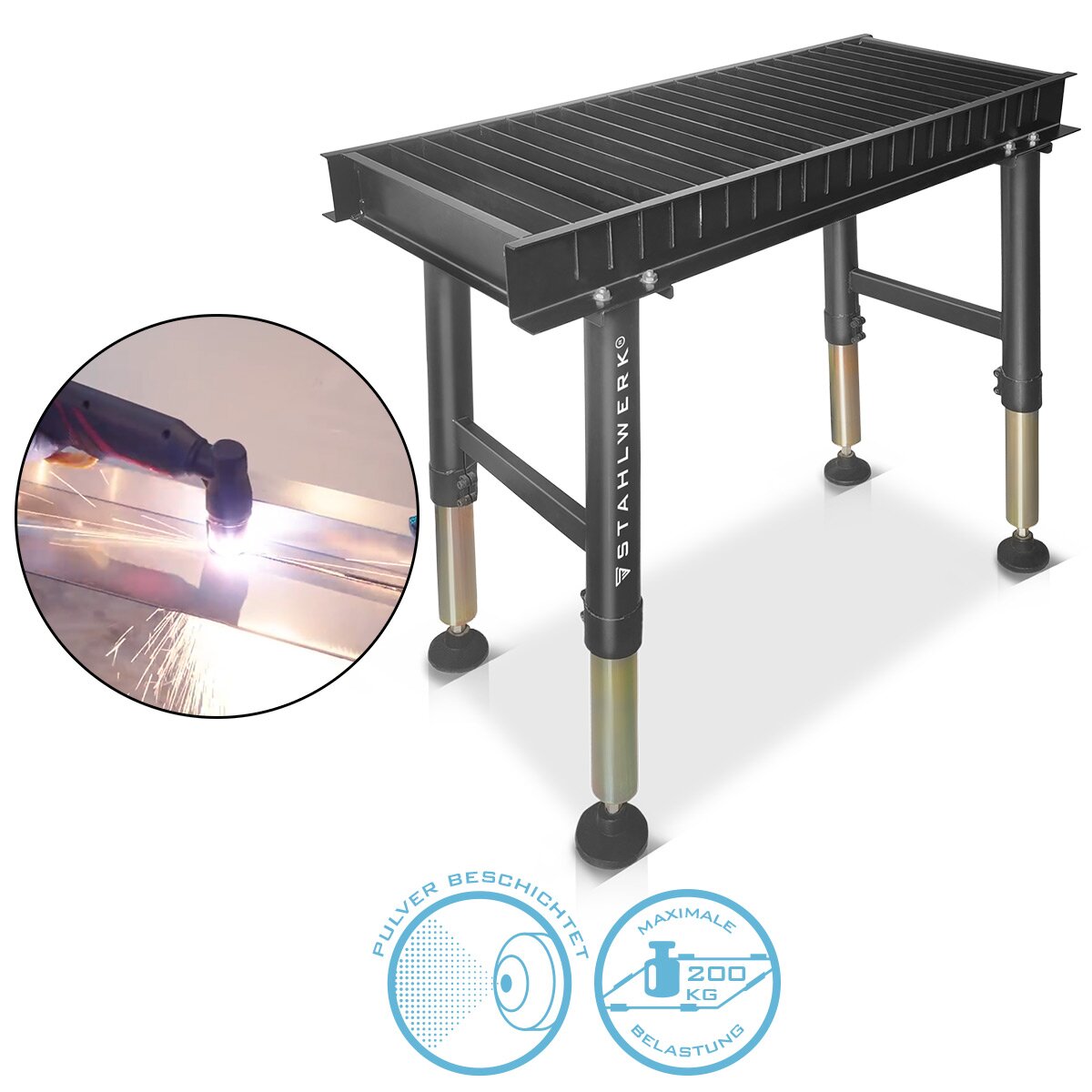 STAHLWERK plasma cutting table PCT-1000 ST 1000 x 410 mm height-adjustable plasma table | powder-coated CUT workbench for professional plasma cutting