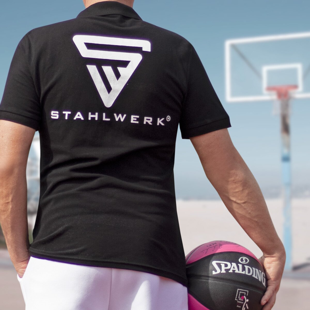 Polo STAHLWERK talla XL polo negro de manga corta con logo estampado confeccionado en 100% algodón