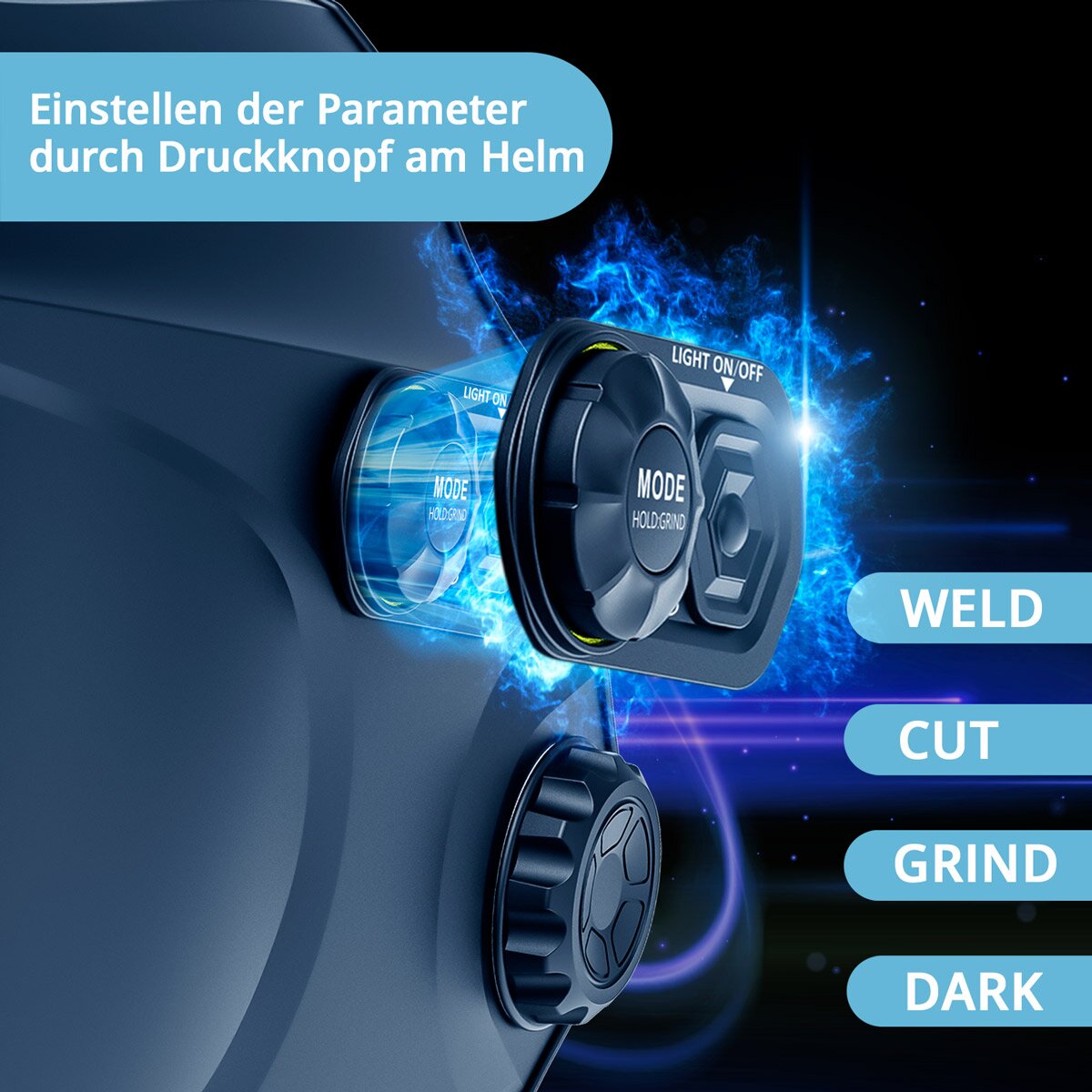 STAHLWERK Automatik-Schweißhelm RAPTOR 3-in-1 Schweißermaske mit LED-Licht, True-Colour-Echtfarbwiedergabe, Jobspeicher, automatischer Abdunkelung DIN 4 bis DIN 13 und Optischer Klasse 1/1/1/2