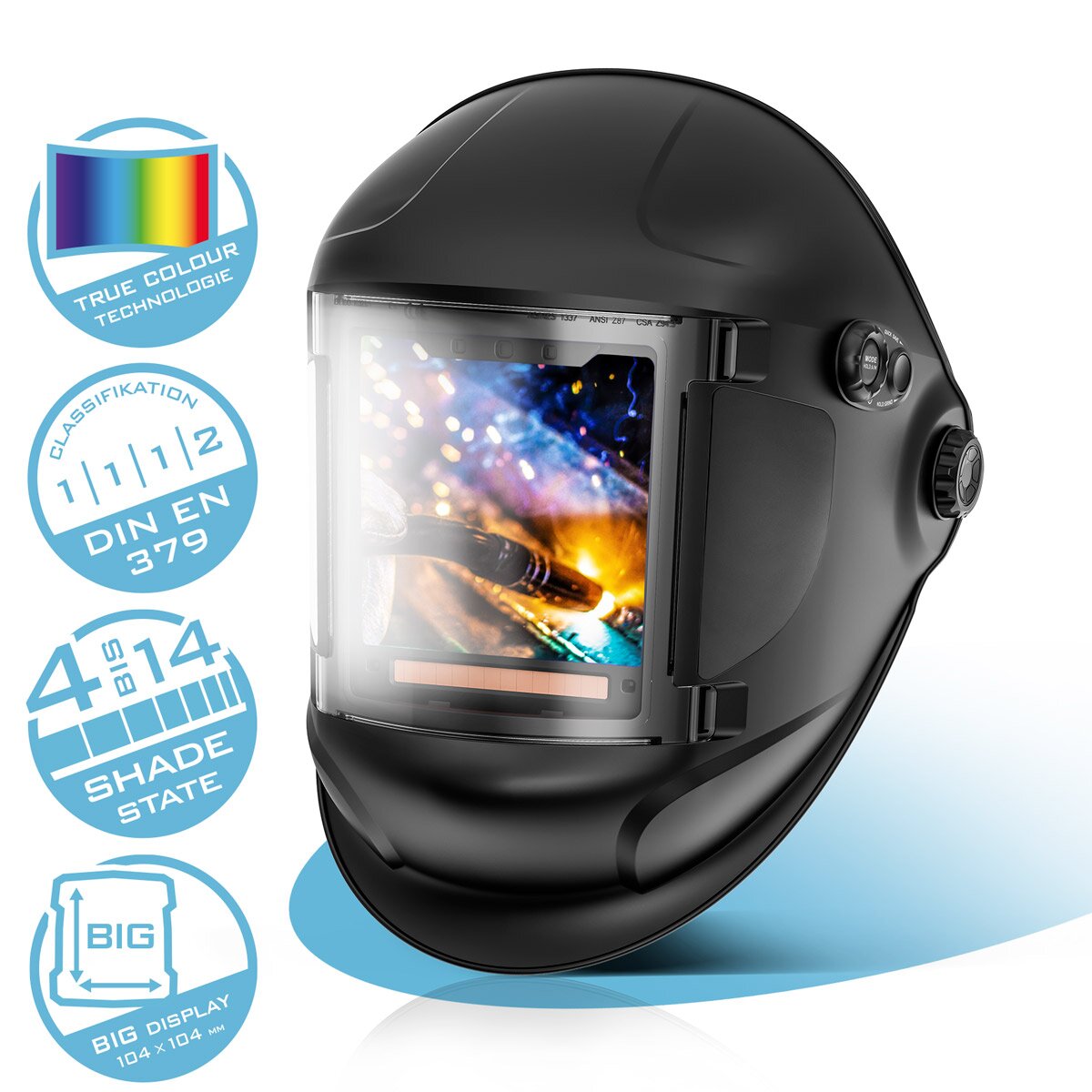 STAHLWERK Automatik-Schweißhelm TITAN 3-in-1 Schweißerhelm | Schweißermaske mit True-Colour-Echtfarbwiedergabe, Jobspeicher, automatischer Abdunkelung DIN 4 bis DIN 14 und Optischer Klasse 1/1/1/1