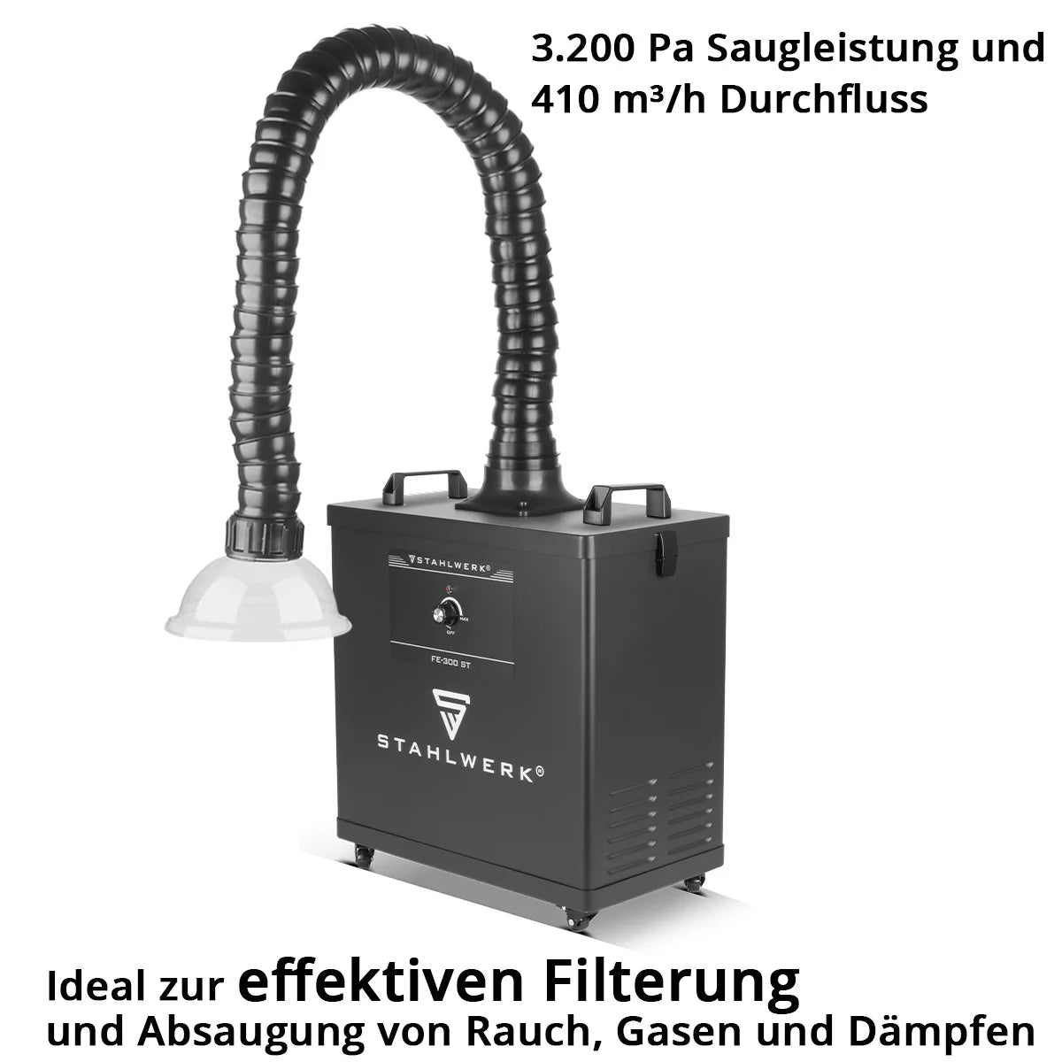 STAHLWERK Rauchabsaugung FE-300 ST | 300 Watt starke Absauganlage mit 3-fach-Filter | Sicherer Rauchabsorber und Rauchabzug | Schweißrauch- und Lötabsaugung zur Filterung von Rauch, Gasen und Dämpfen