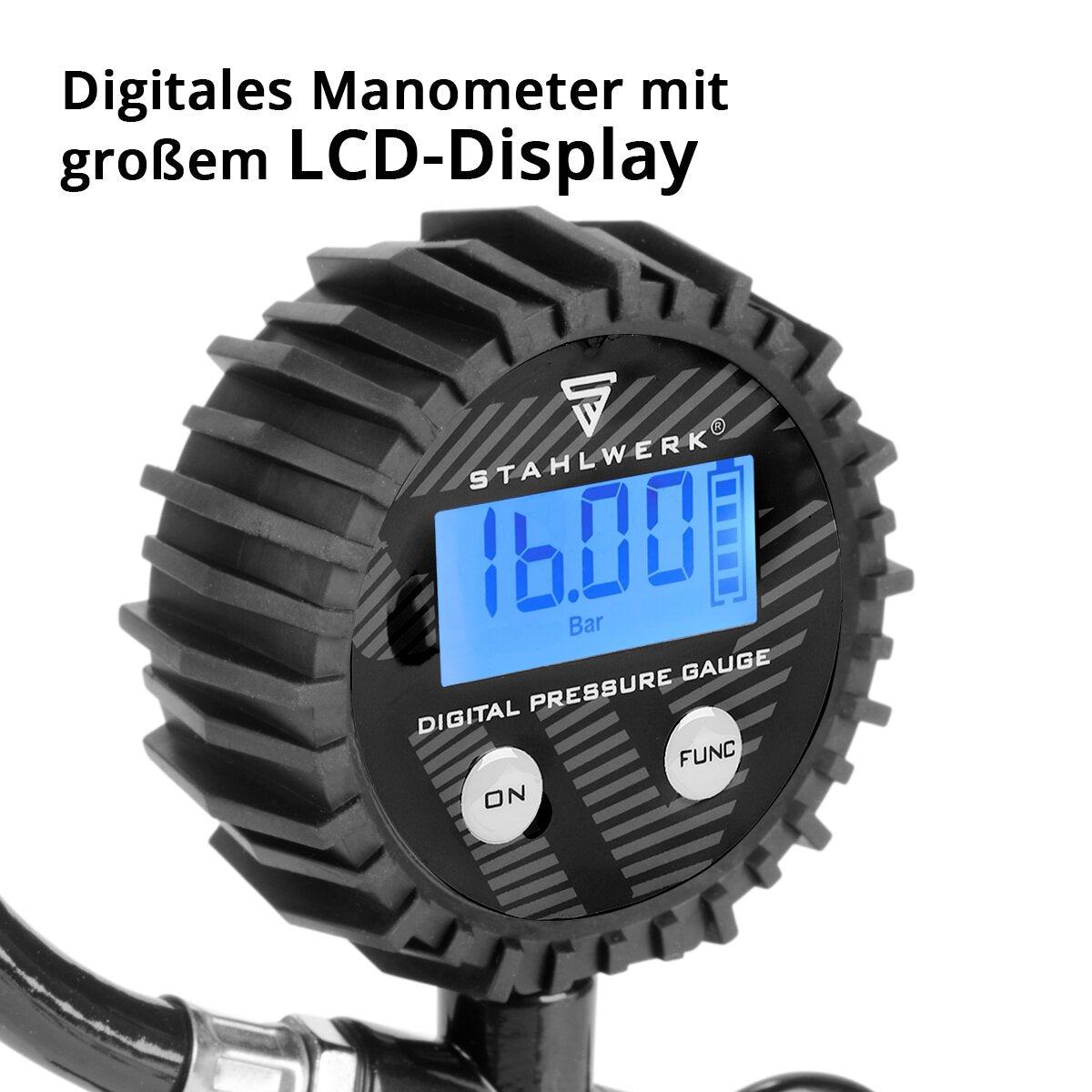 STAHLWERK digital compressed air tire inflation gun DRD-16 ST | Compressed air tire inflator with digital pressure gauge | Tire pressure gauge for cars, trucks, motorcycles, bicycles | Measuring range 0-16 Bar / 0-232 PSI