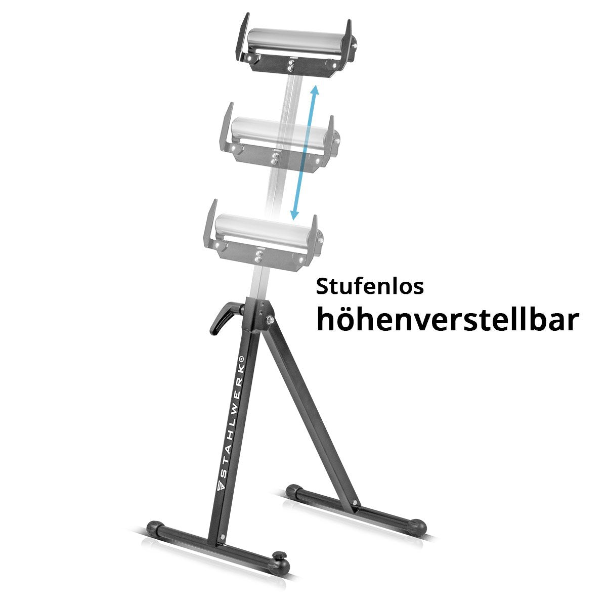STAHLWERK Rollenbock RB-110 ST Arbeitsbock | Klappbock höhenverstellbar von 720 bis 1.100 mm mit 60 kg Tragkraft und Rollenauflage