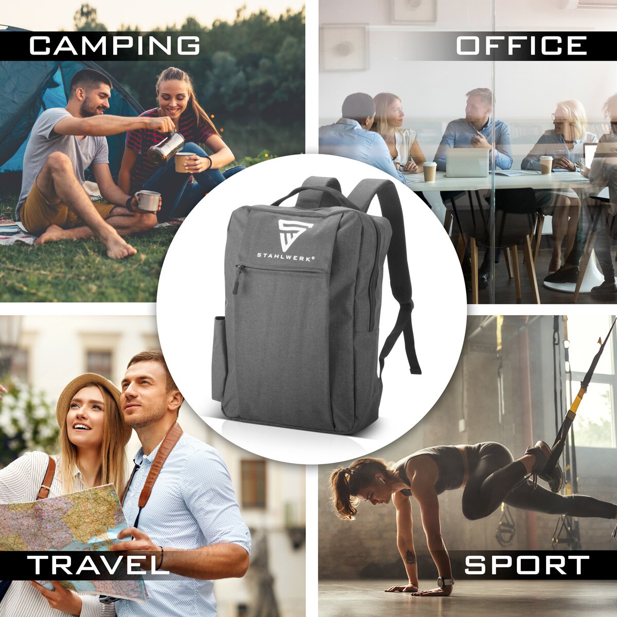 STAHLWERK Multifunctional laptop backpack | Notebook backpack | Backpack made of robust polyester, work backpack with padded 15.6" laptop compartment and many storage compartments