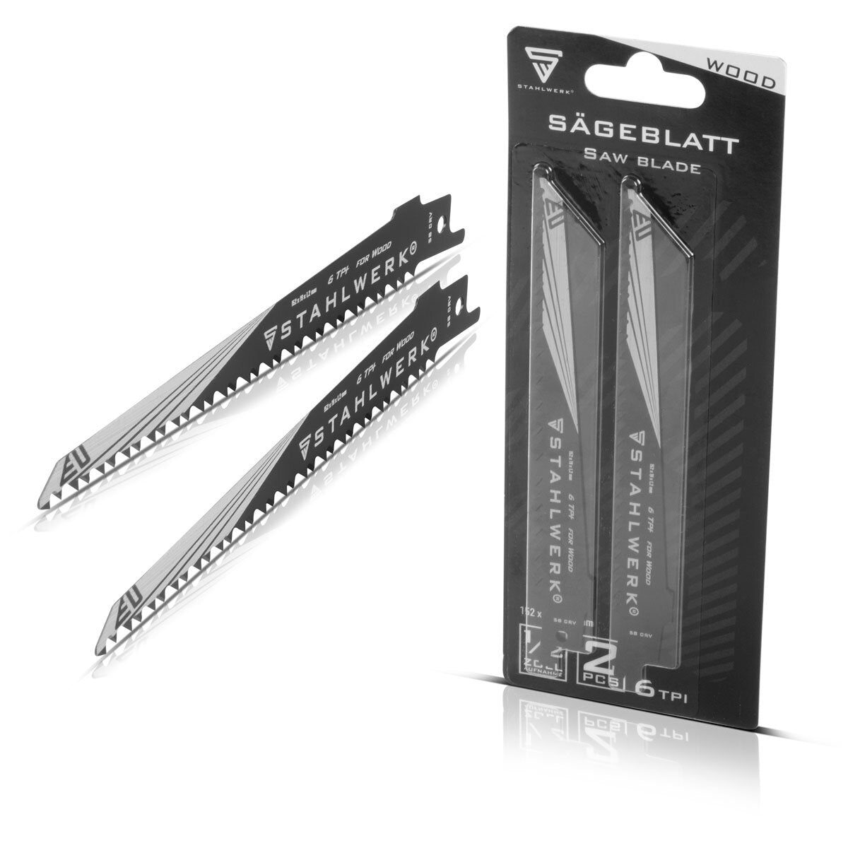STAHLWERK wood saw blade set of 2 150 x 19 x 1.2 mm long life reciprocating saw blades | Reciprocating saw blades with 1/2 inch holder and 6 TPI for reciprocating saws | Reciprocating saws | Jigsaws