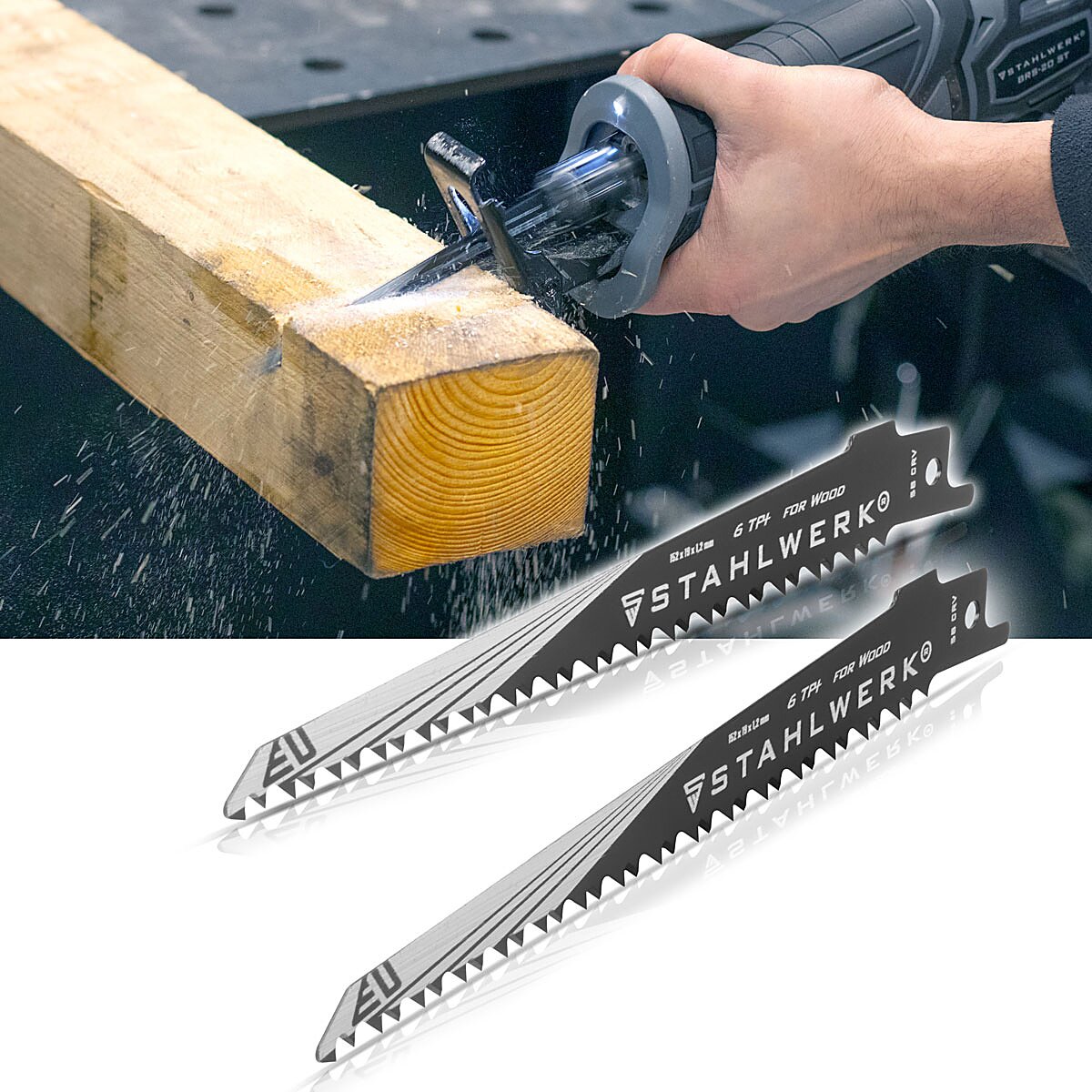 STAHLWERK wood saw blade set of 2 150 x 19 x 1.2 mm long life reciprocating saw blades | Reciprocating saw blades with 1/2 inch holder and 6 TPI for reciprocating saws | Reciprocating saws | Jigsaws