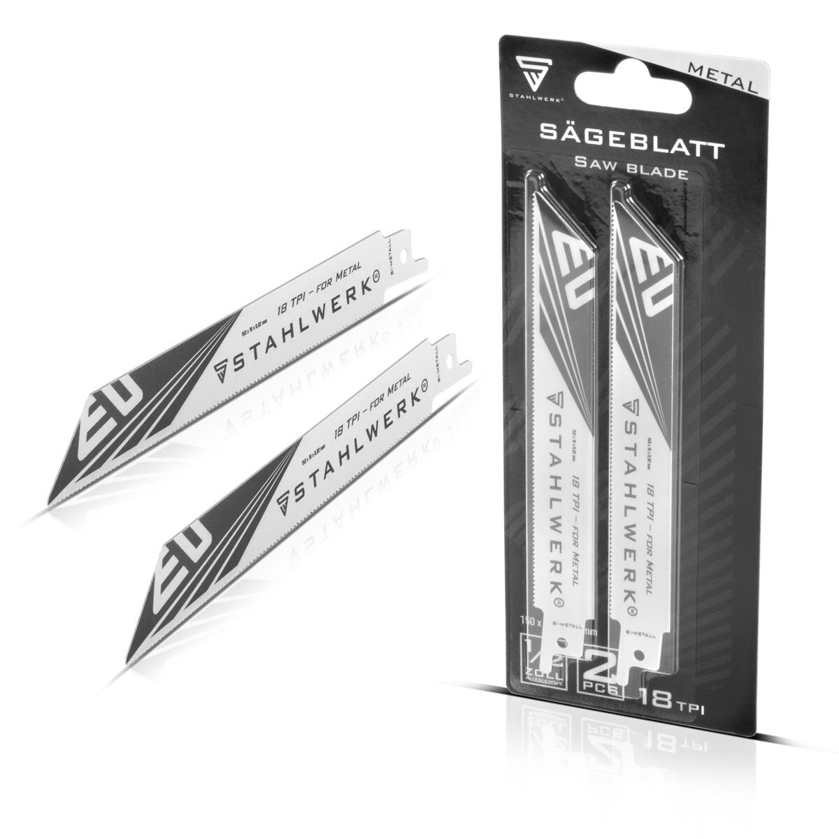 STAHLWERK metal saw blade set of 2 150 x 19 x 0.92 mm long life reciprocating saw blades | Reciprocating saw blades with 1/2 inch holder and 18 TPI for reciprocating saws | Reciprocating saws | Jigsaws