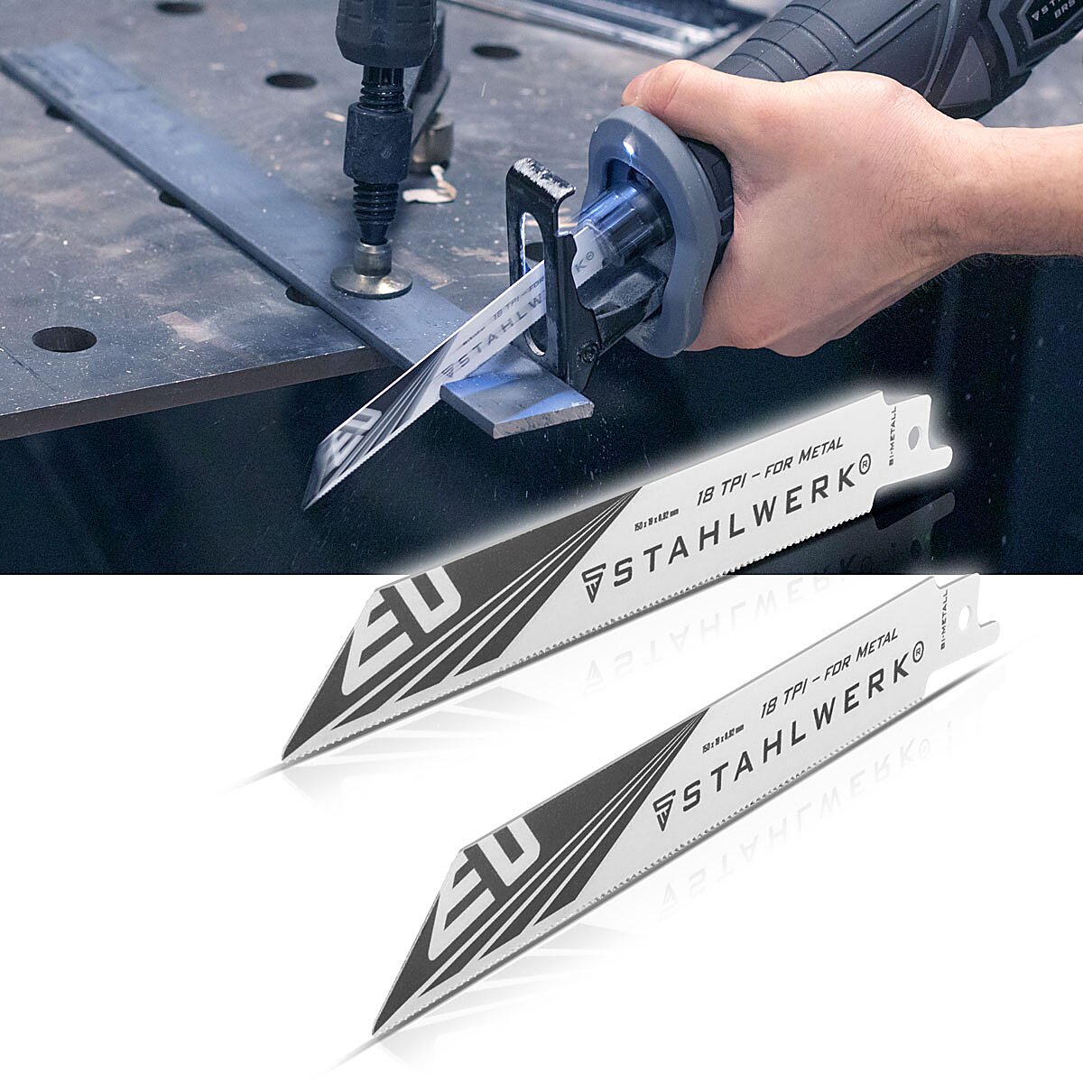 STAHLWERK metal saw blade set of 2 150 x 19 x 0.92 mm long life reciprocating saw blades | Reciprocating saw blades with 1/2 inch holder and 18 TPI for reciprocating saws | Reciprocating saws | Jigsaws